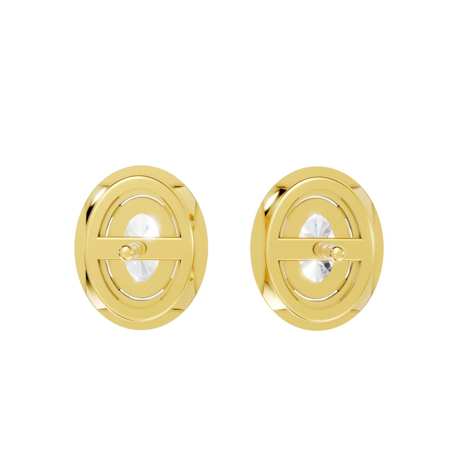 14K Gold Oval Cut Diamond Halo Stud Earring