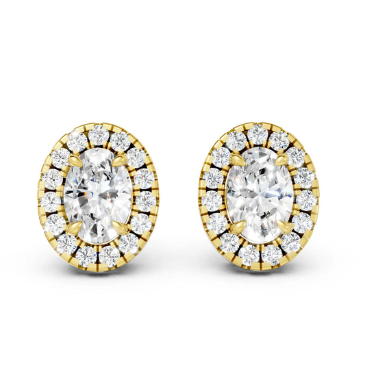 14K Gold Oval Cut Diamond Halo Stud Earring