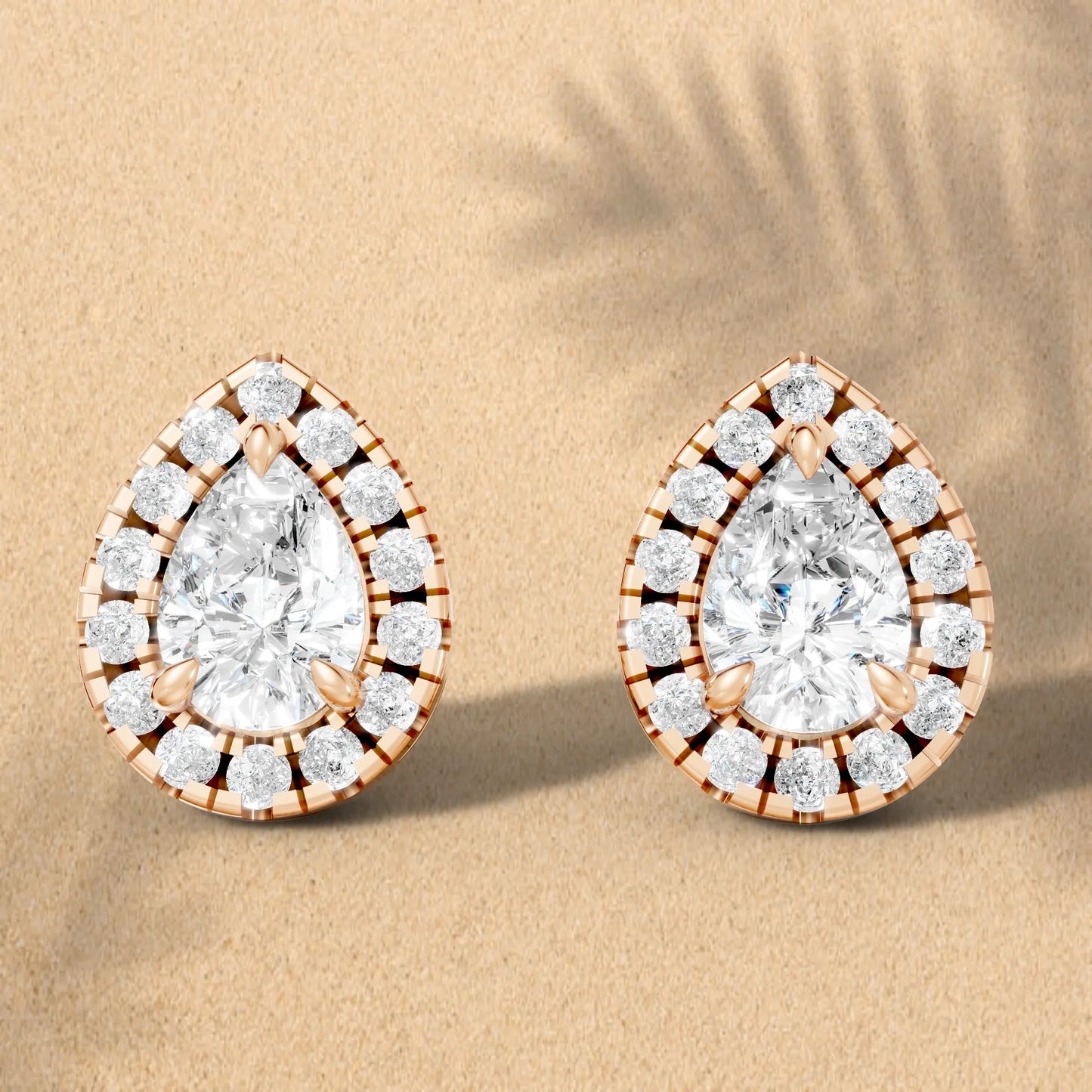 14K Gold Pear Cut Diamond Halo Stud Earring