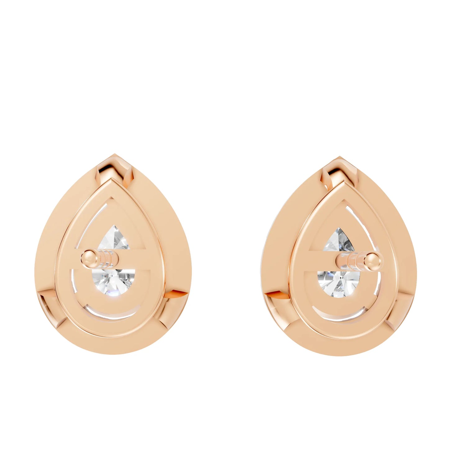 14K Gold Pear Cut Diamond Halo Stud Earring