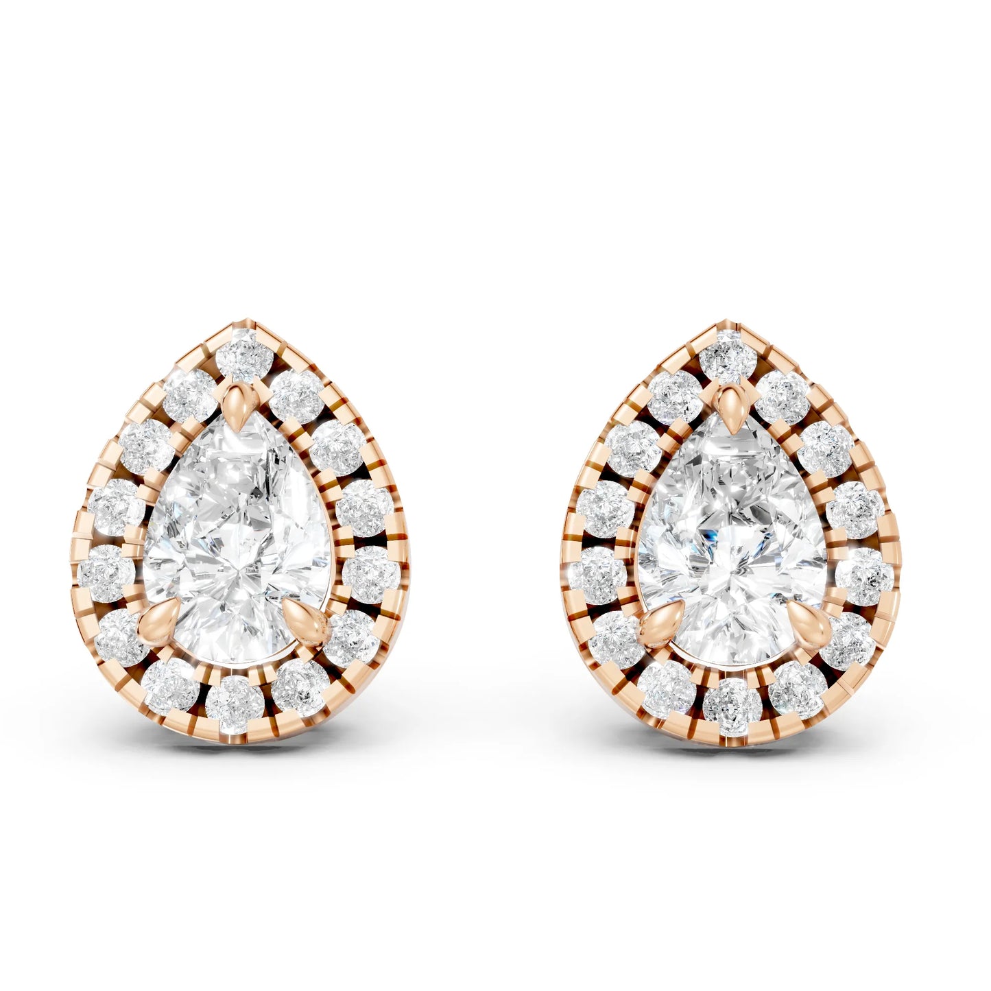 14K Gold Pear Cut Diamond Halo Stud Earring