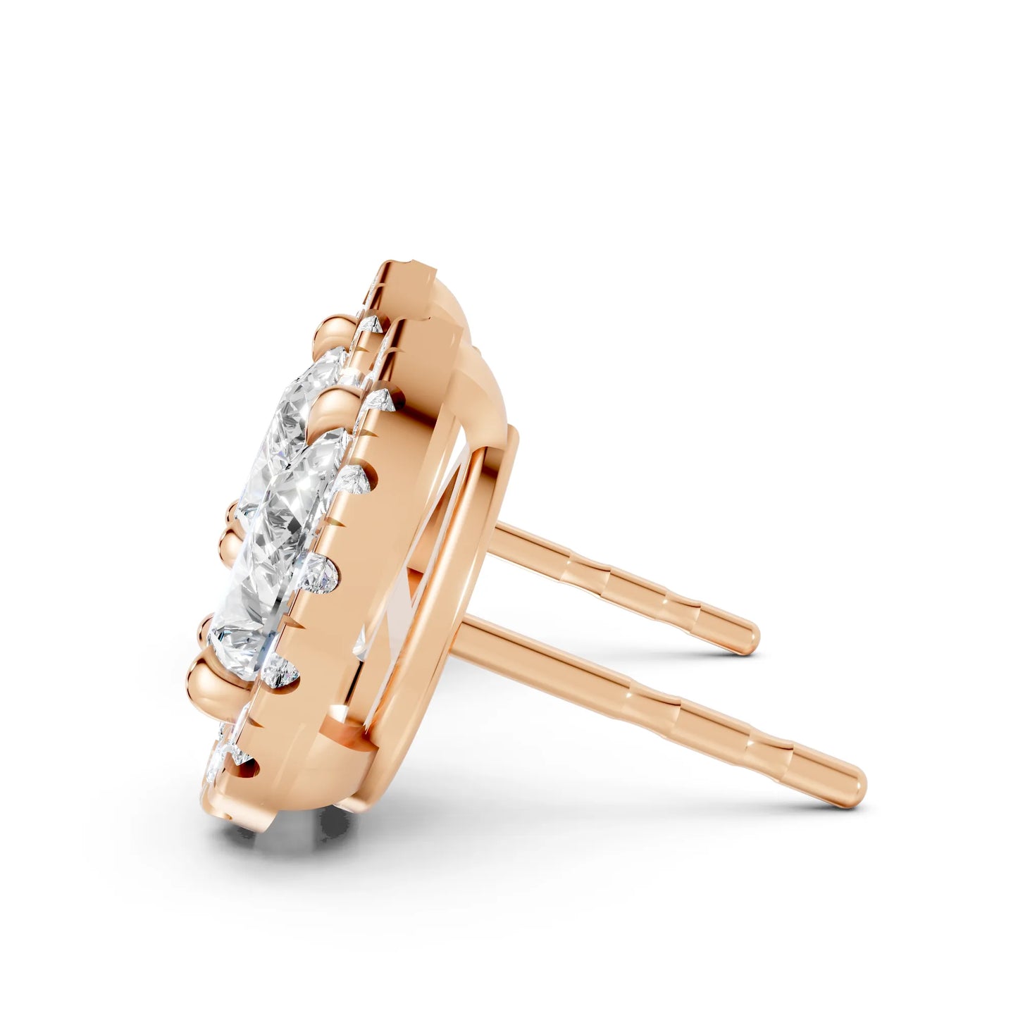 14K Gold Pear Cut Diamond Halo Stud Earring