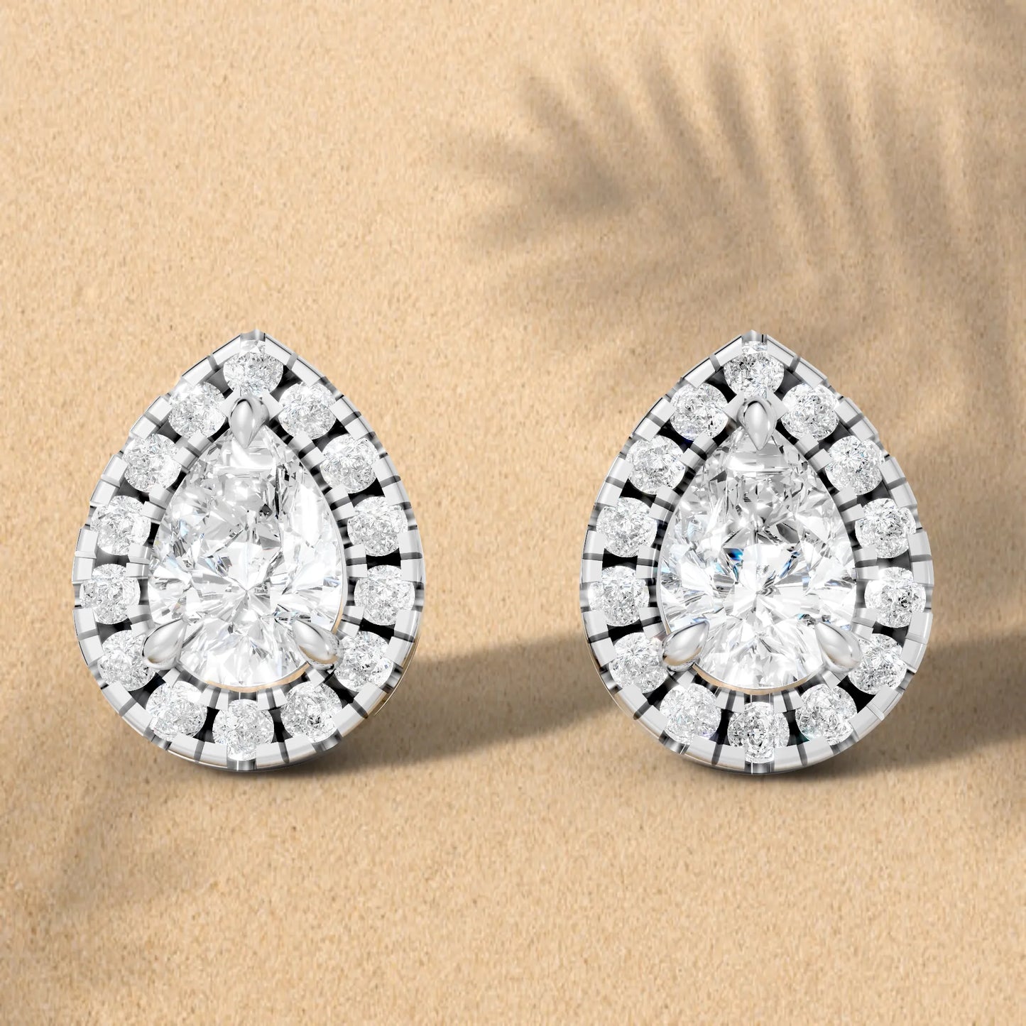 14K Gold Pear Cut Diamond Halo Stud Earring