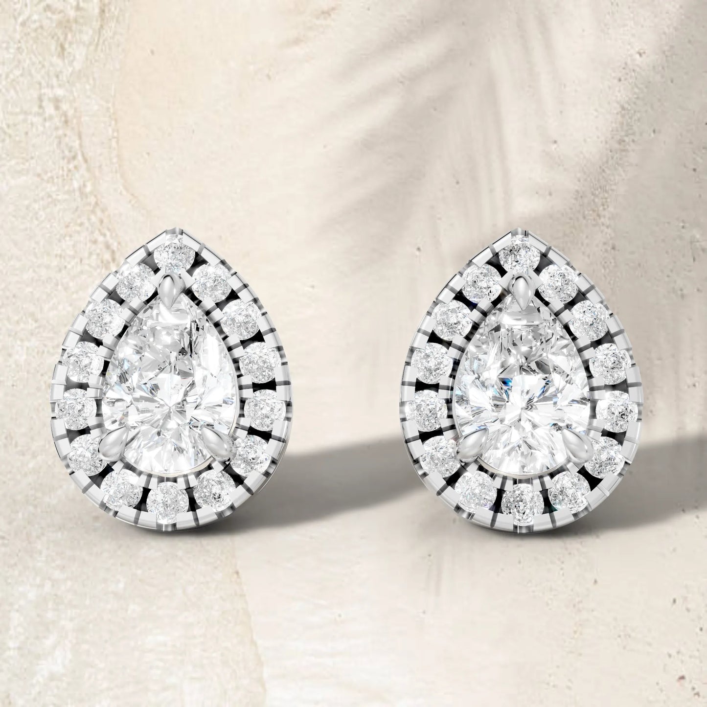 14K Gold Pear Cut Diamond Halo Stud Earring
