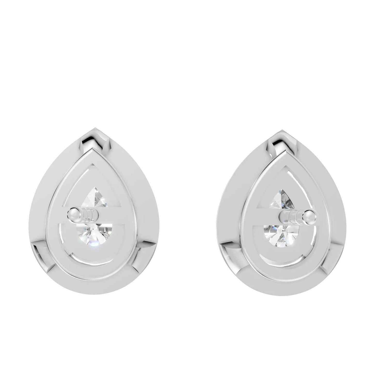 14K Gold Pear Cut Diamond Halo Stud Earring