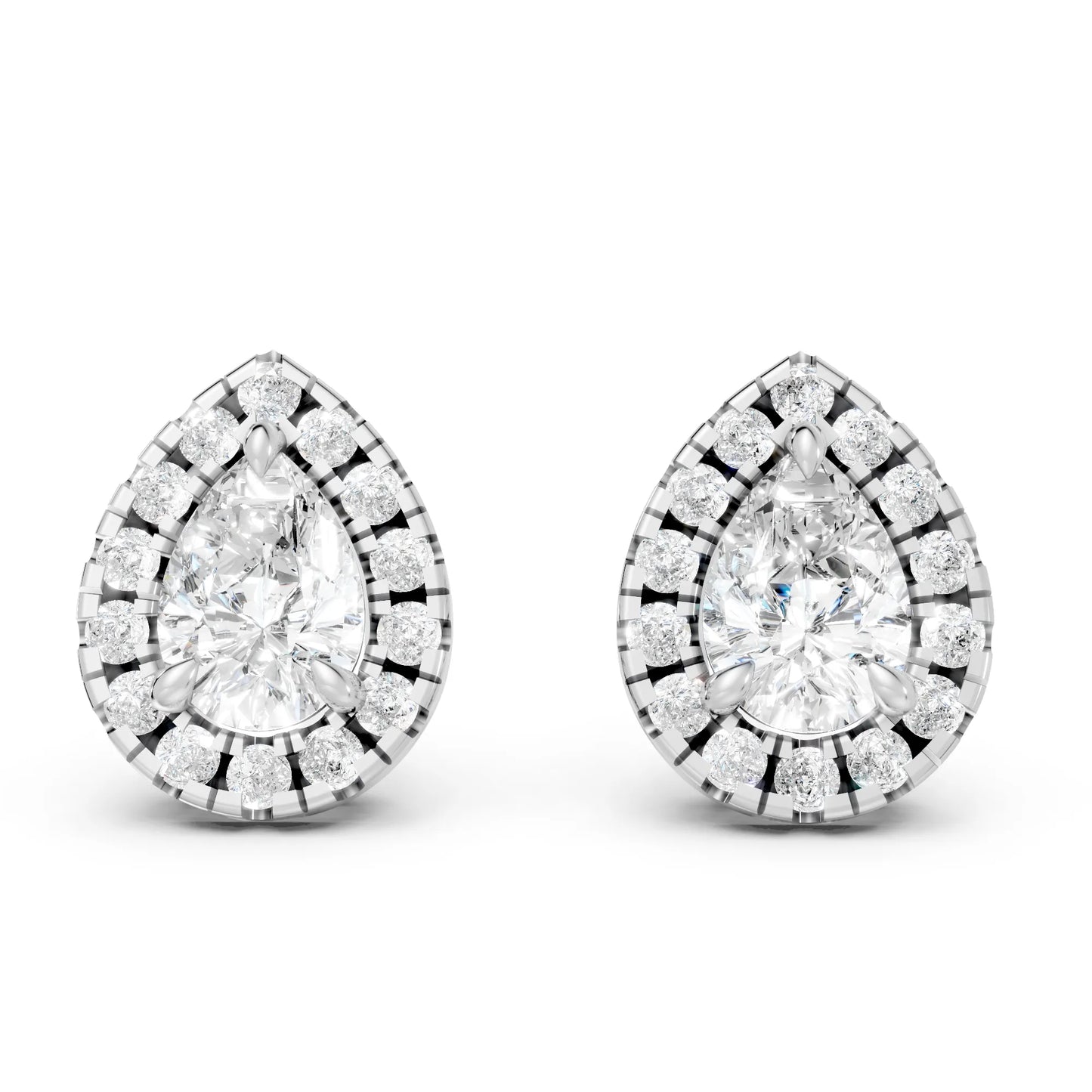 14K Gold Pear Cut Diamond Halo Stud Earring
