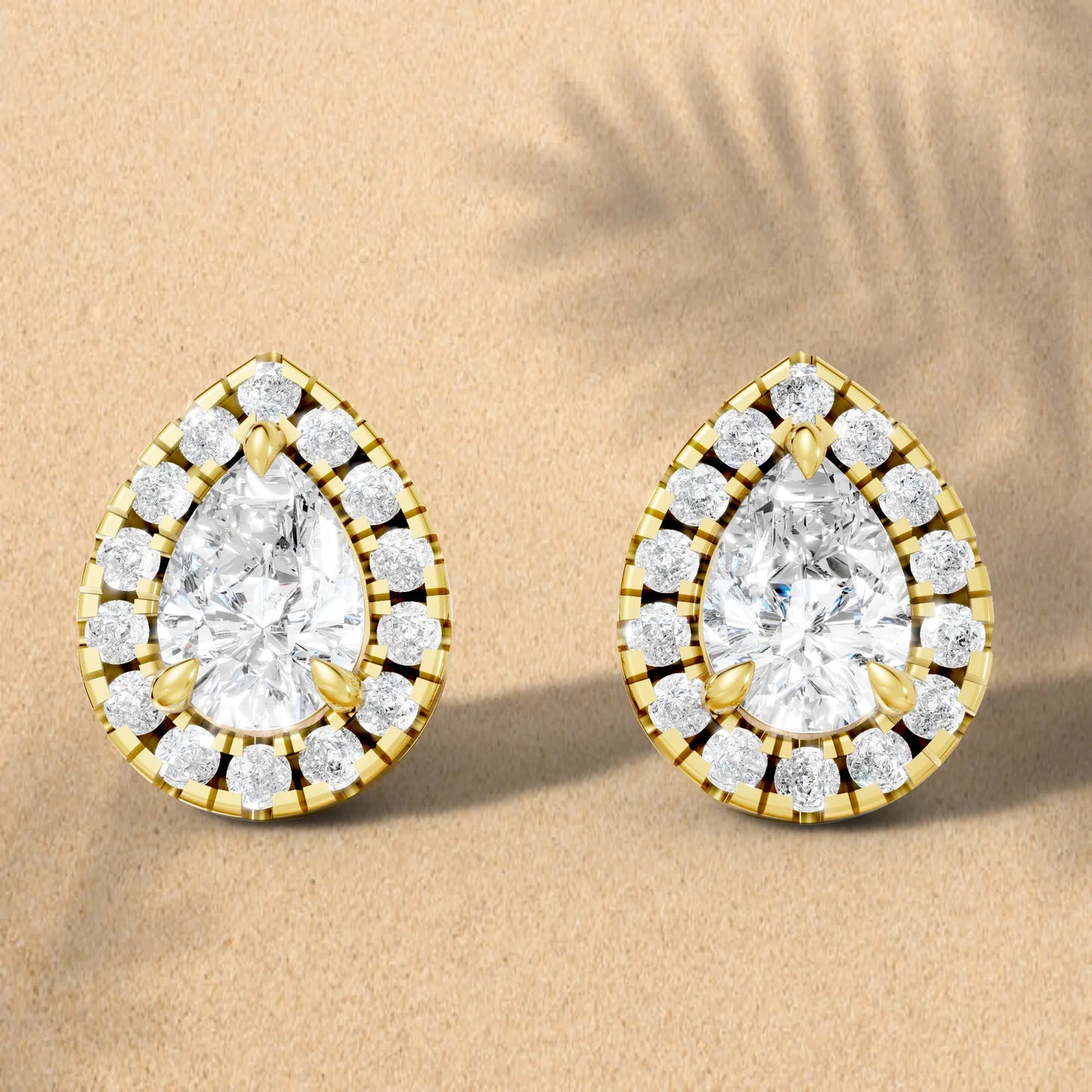14K Gold Pear Cut Diamond Halo Stud Earring
