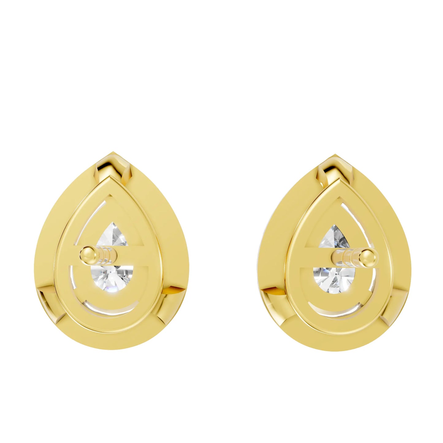 14K Gold Pear Cut Diamond Halo Stud Earring