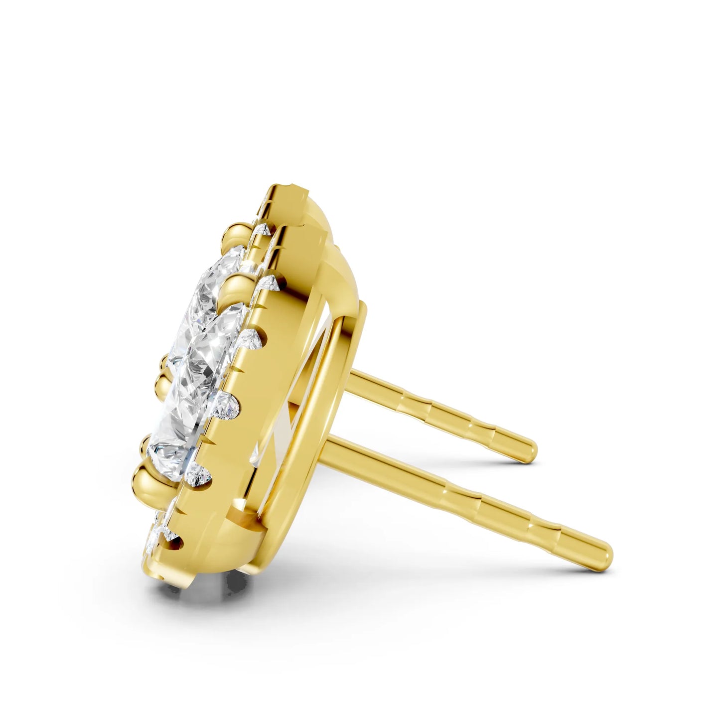 14K Gold Pear Cut Diamond Halo Stud Earring