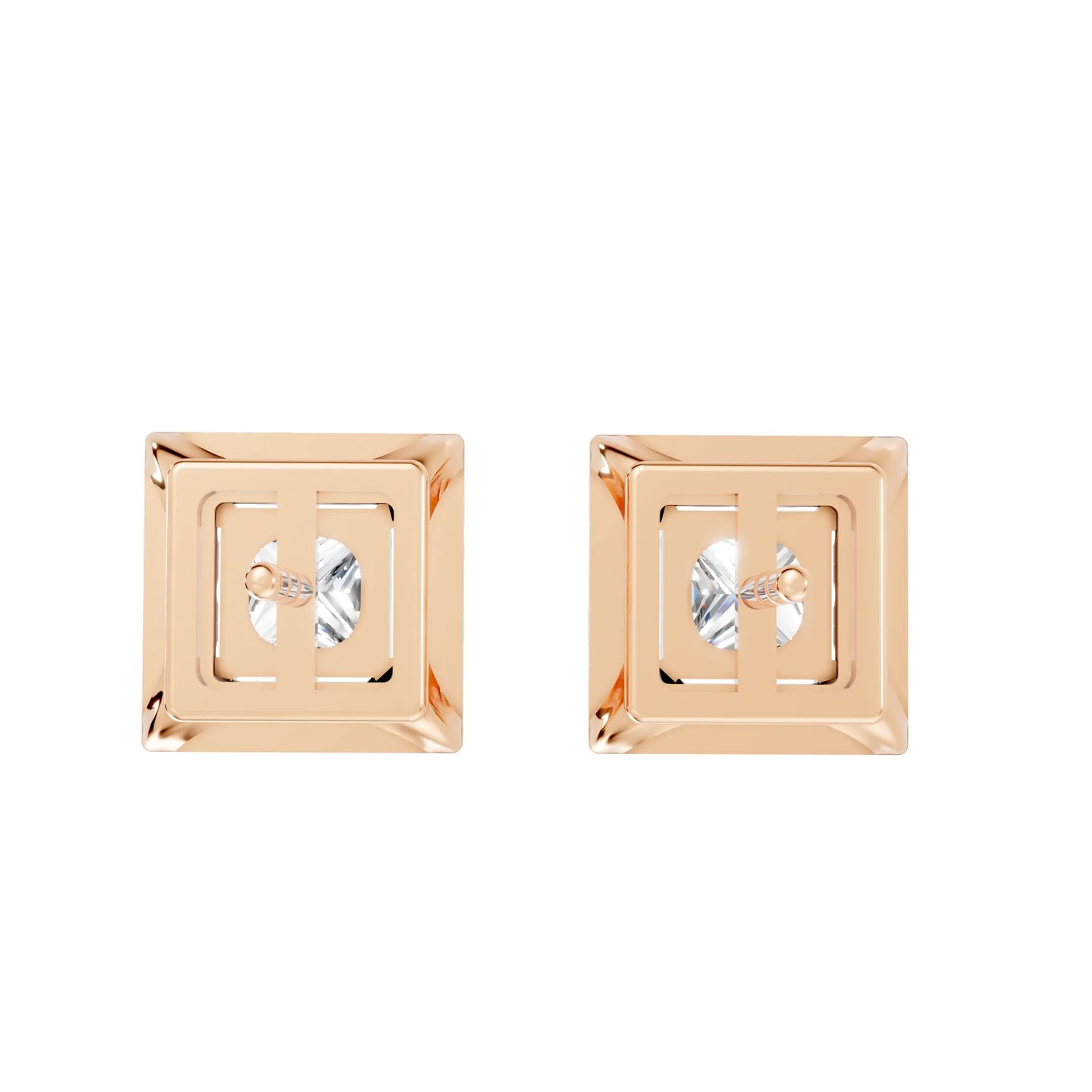 14K Gold Princess Cut Diamond Halo Stud Earring