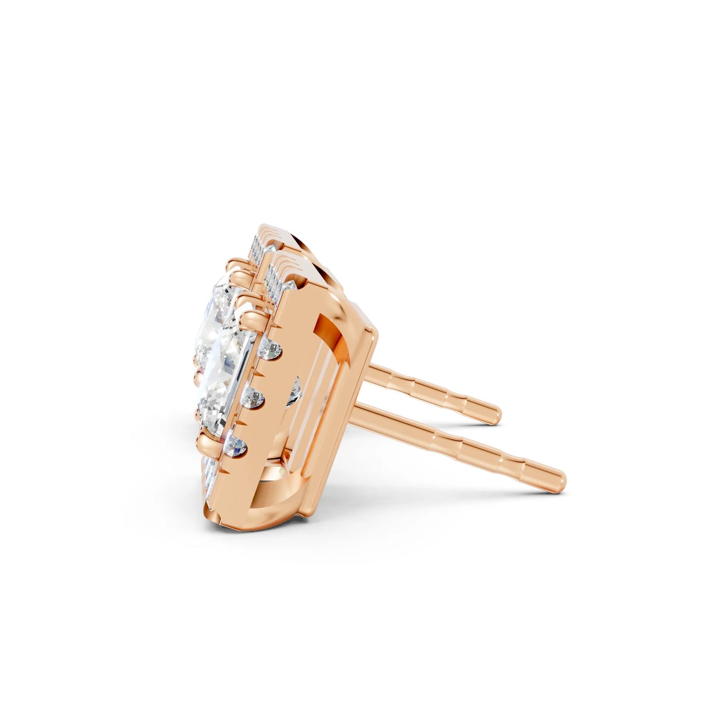 14K Gold Princess Cut Diamond Halo Stud Earring