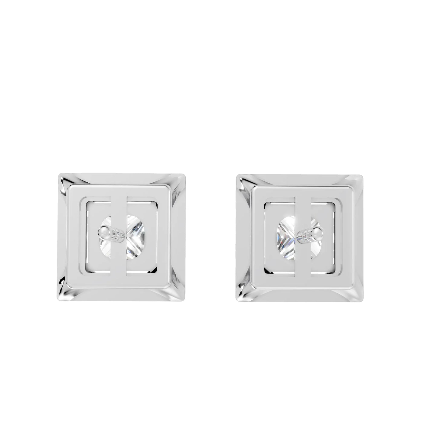 14K Gold Princess Cut Diamond Halo Stud Earring