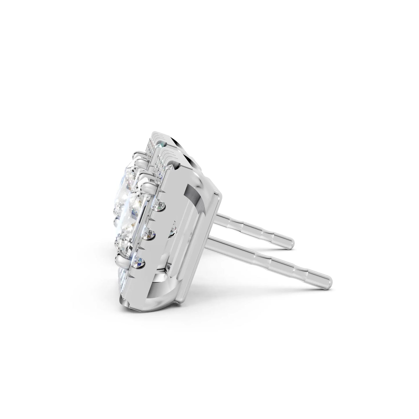 14K Gold Princess Cut Diamond Halo Stud Earring