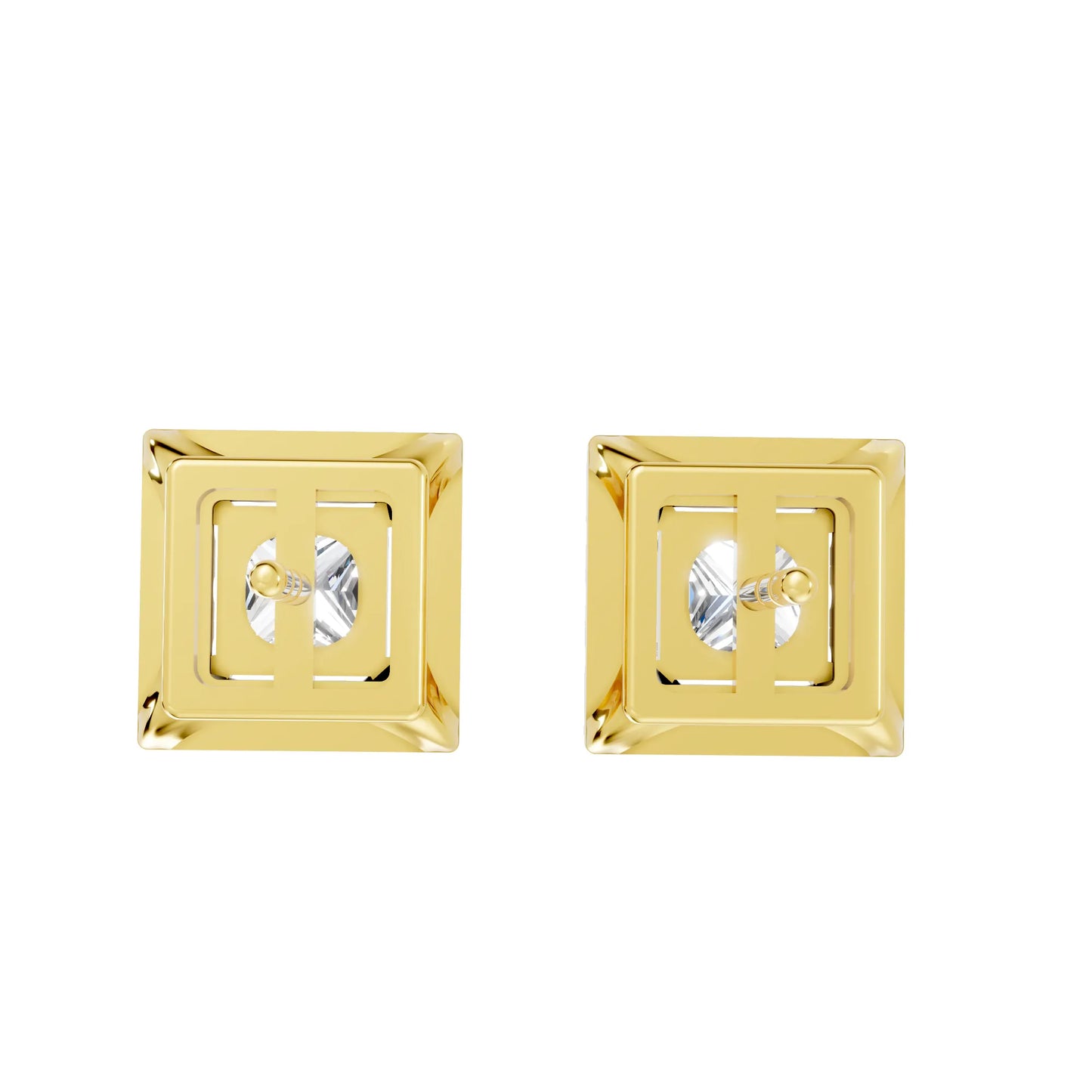 14K Gold Princess Cut Diamond Halo Stud Earring