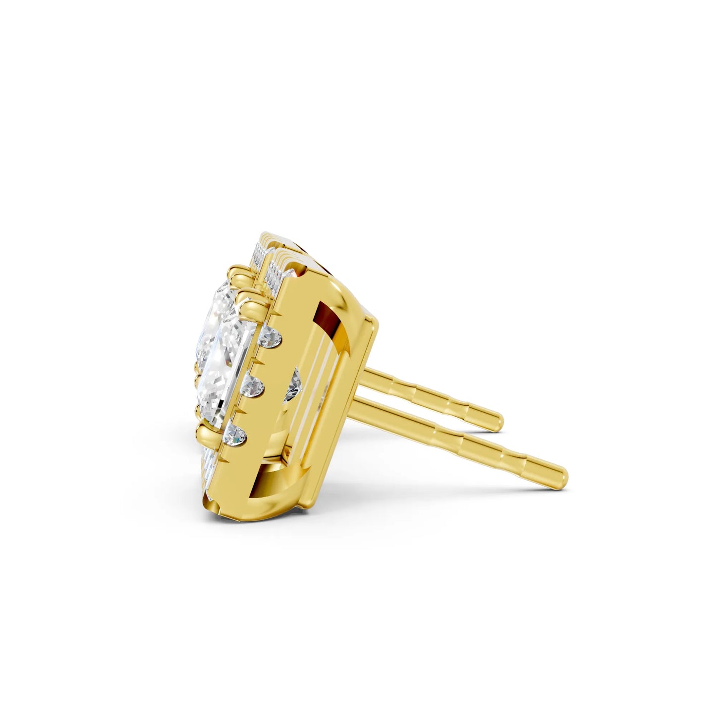 14K Gold Princess Cut Diamond Halo Stud Earring
