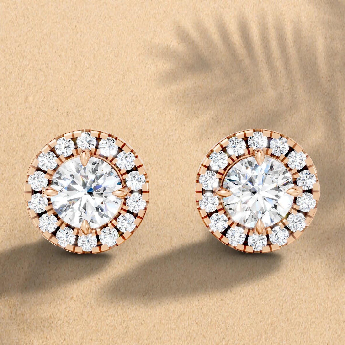 14K Gold Round Cut Diamond Halo Stud Earring