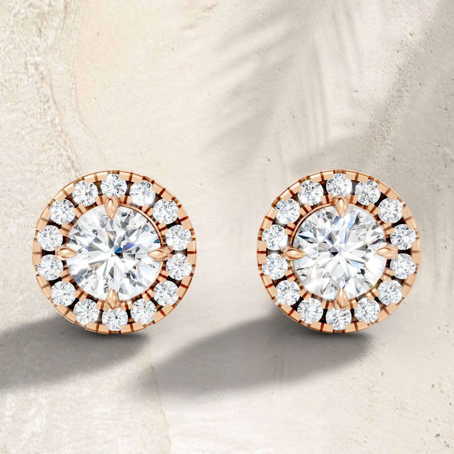 14K Gold Round Cut Diamond Halo Stud Earring