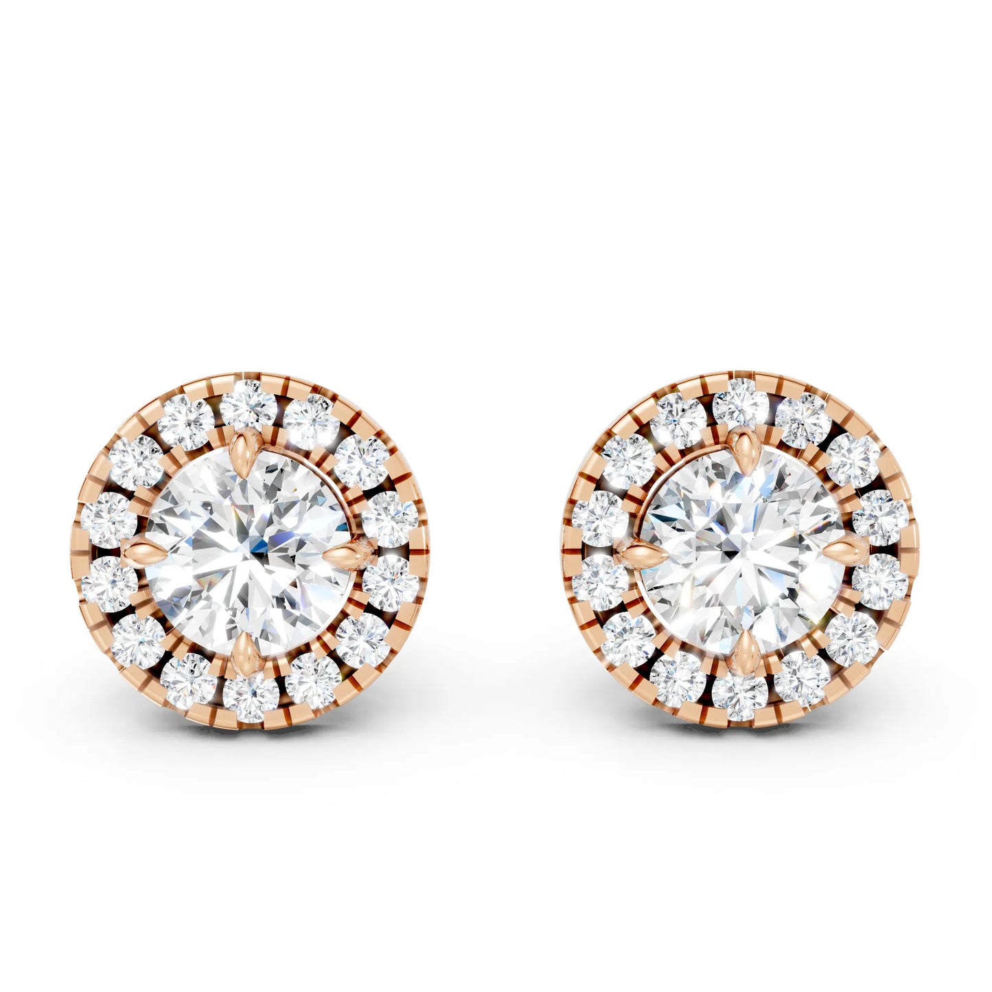 14K Gold Round Cut Diamond Halo Stud Earring