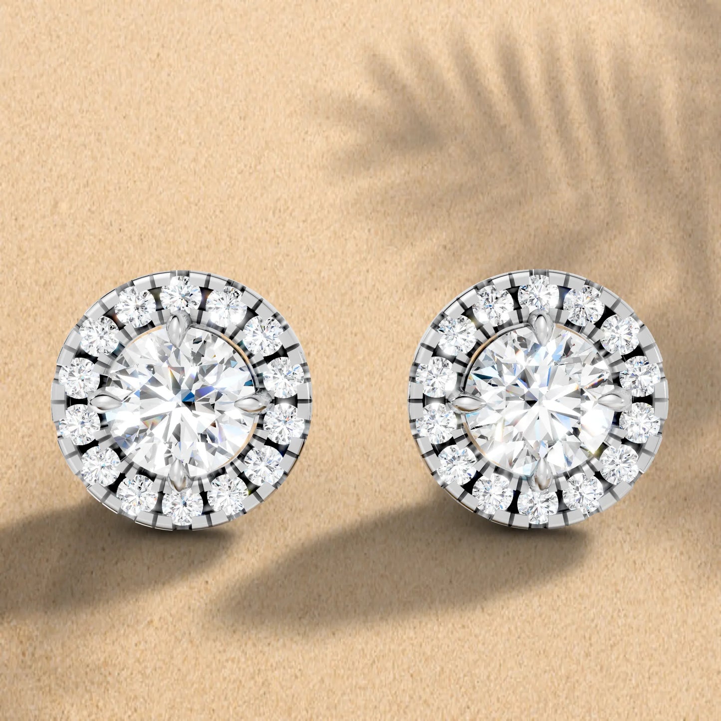 14K Gold Round Cut Diamond Halo Stud Earring