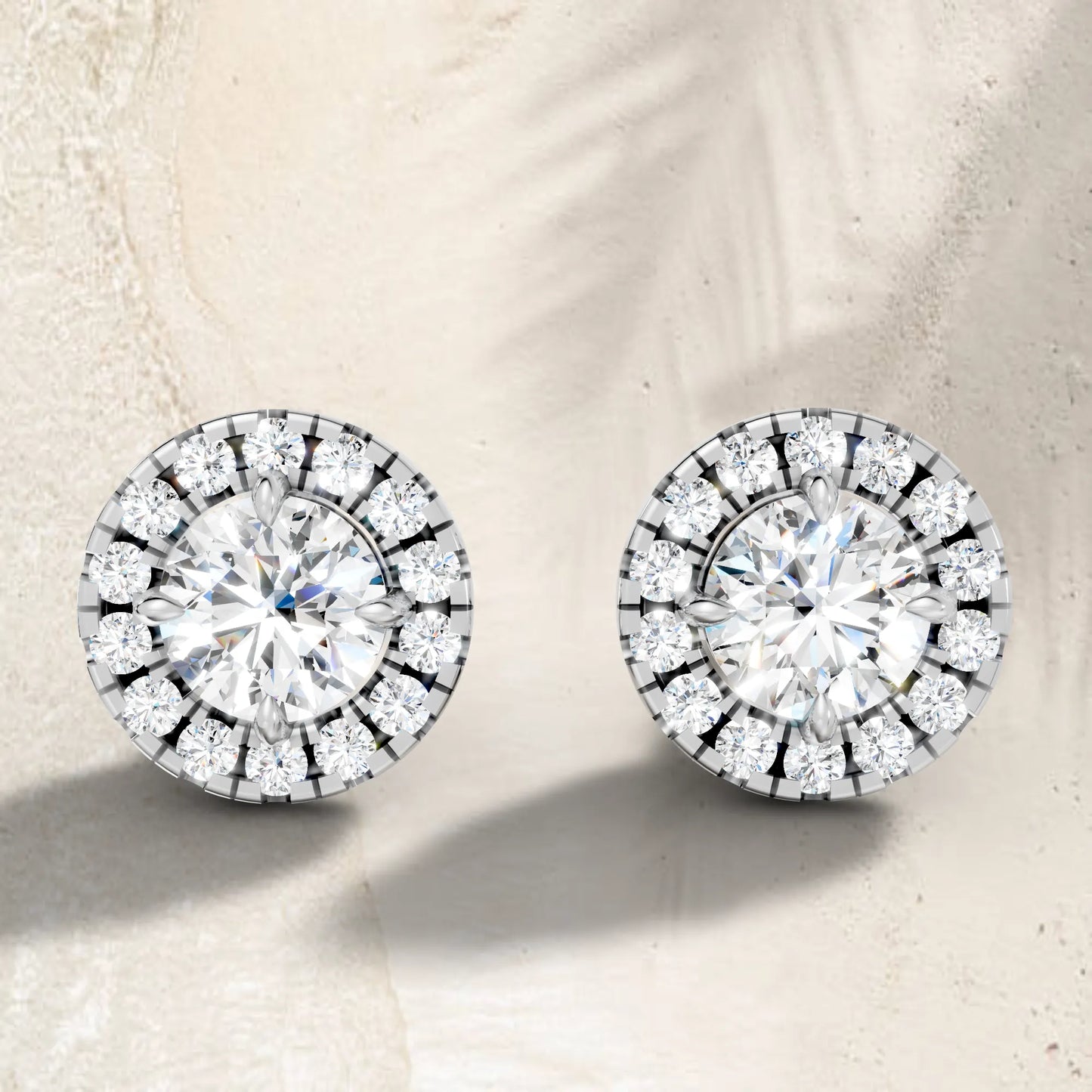 14K Gold Round Cut Diamond Halo Stud Earring