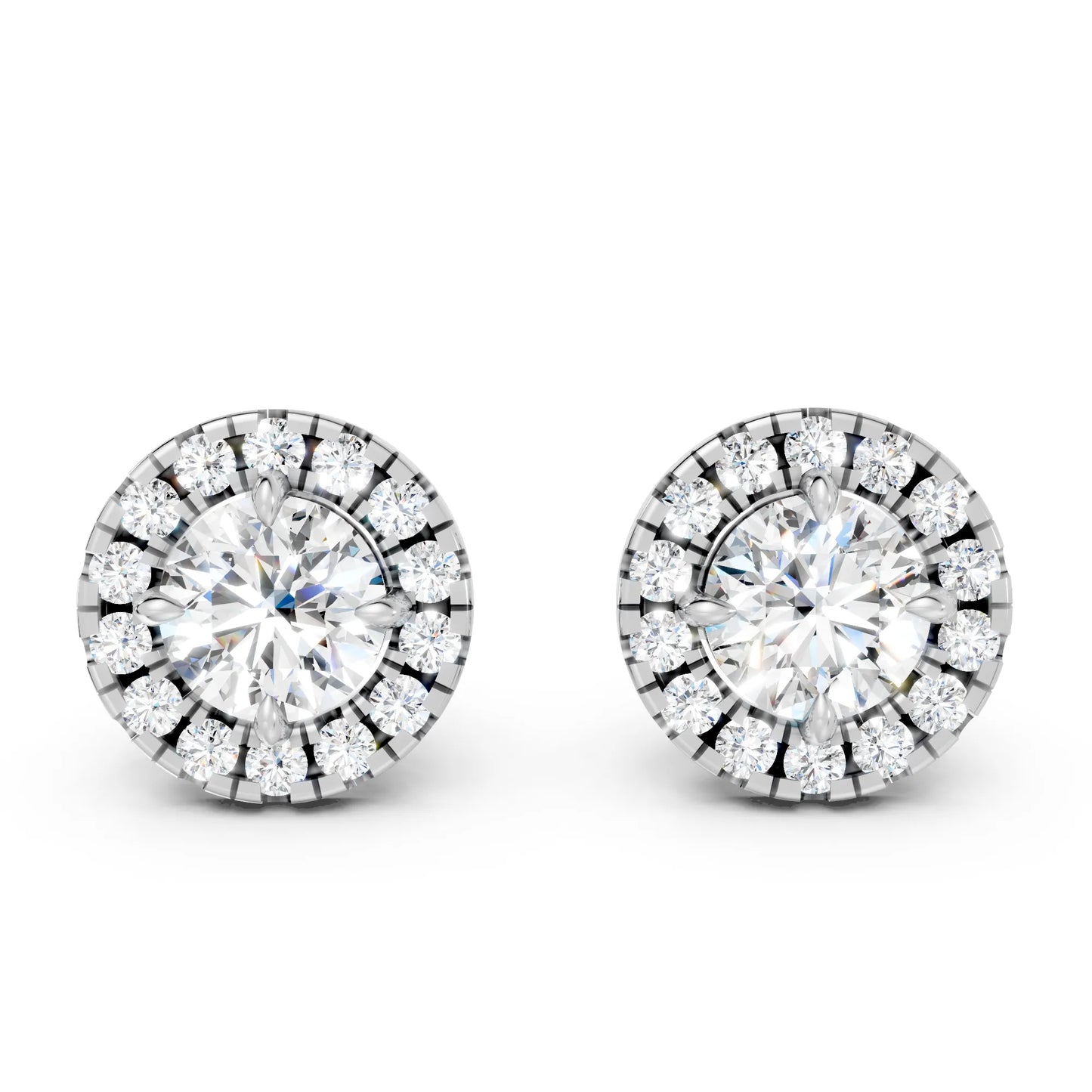 14K Gold Round Cut Diamond Halo Stud Earring