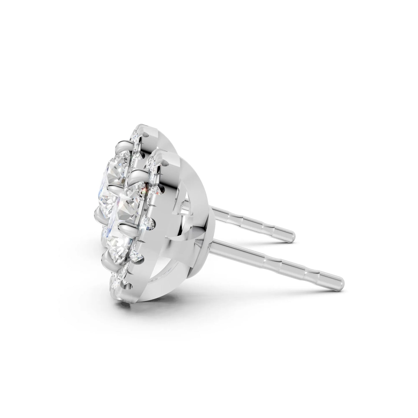 14K Gold Round Cut Diamond Halo Stud Earring