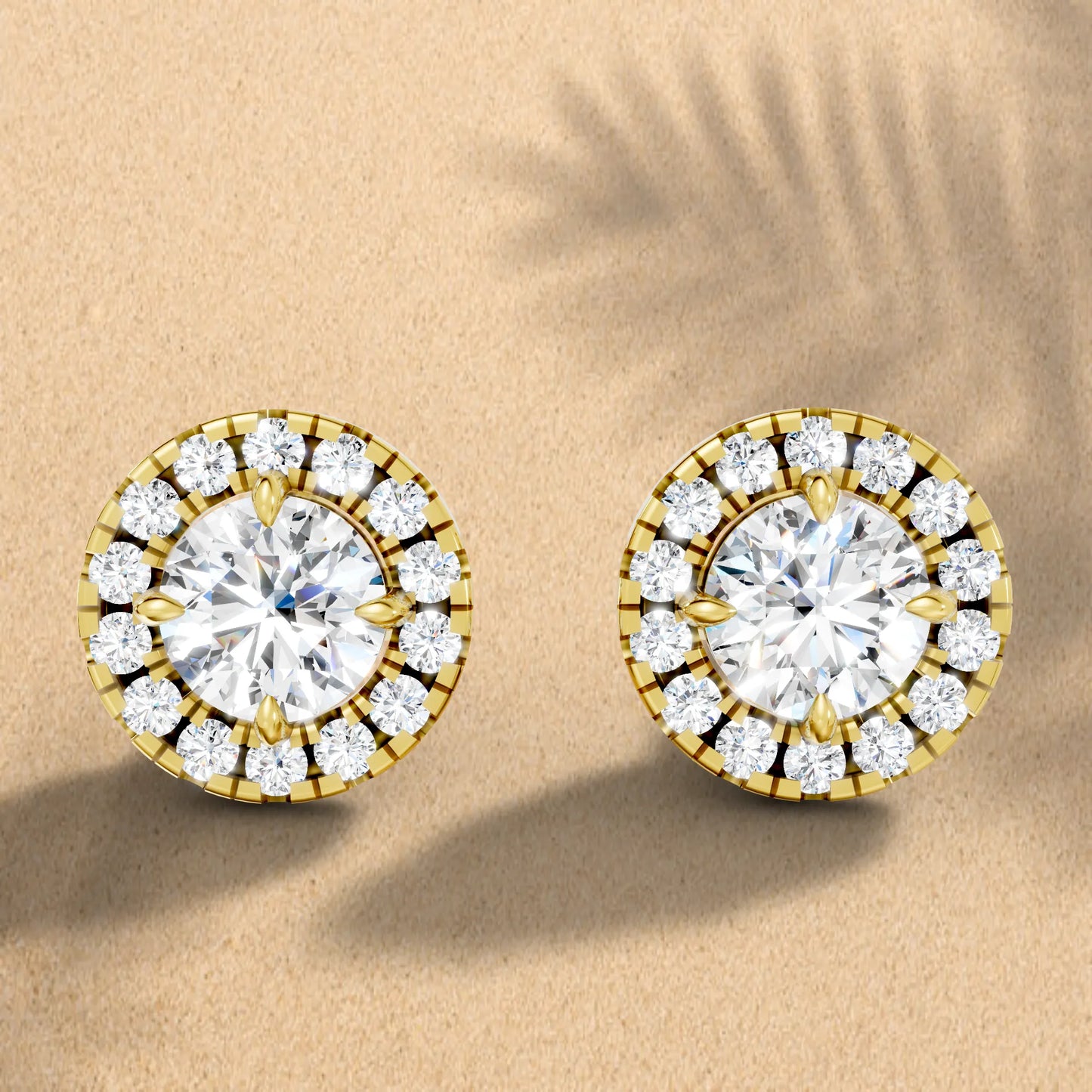 14K Gold Round Cut Diamond Halo Stud Earring