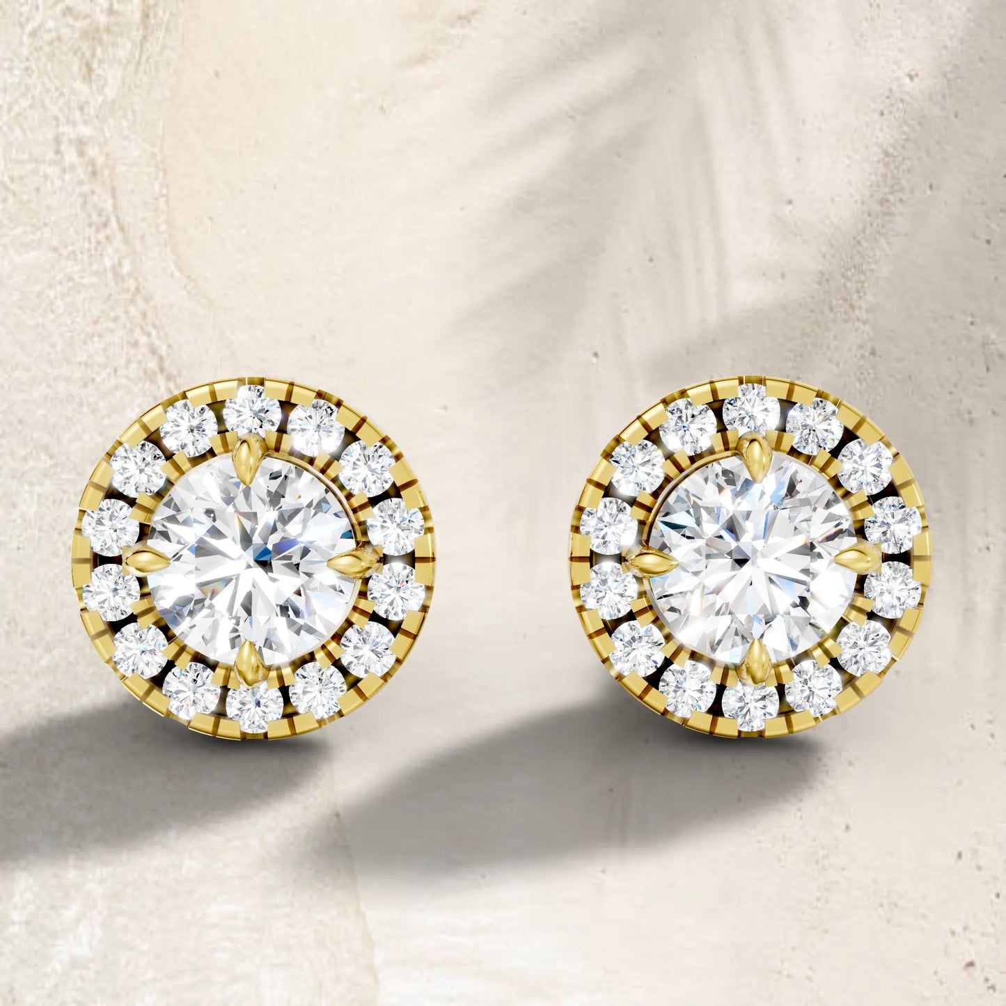 14K Gold Round Cut Diamond Halo Stud Earring