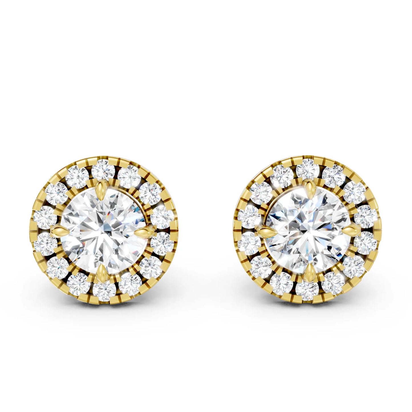 14K Gold Round Cut Diamond Halo Stud Earring