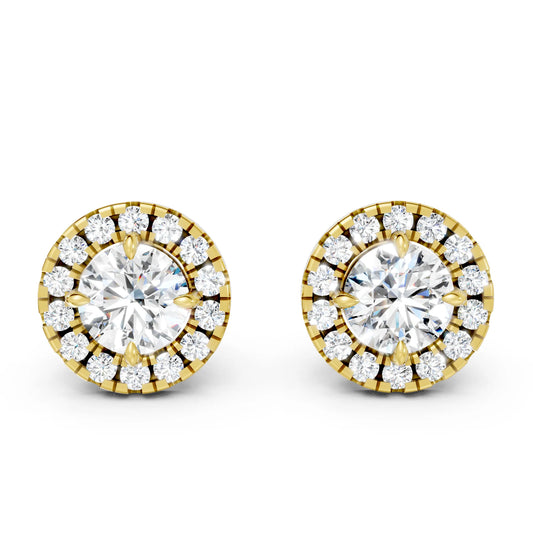 14K Gold Round Cut Diamond Halo Stud Earring