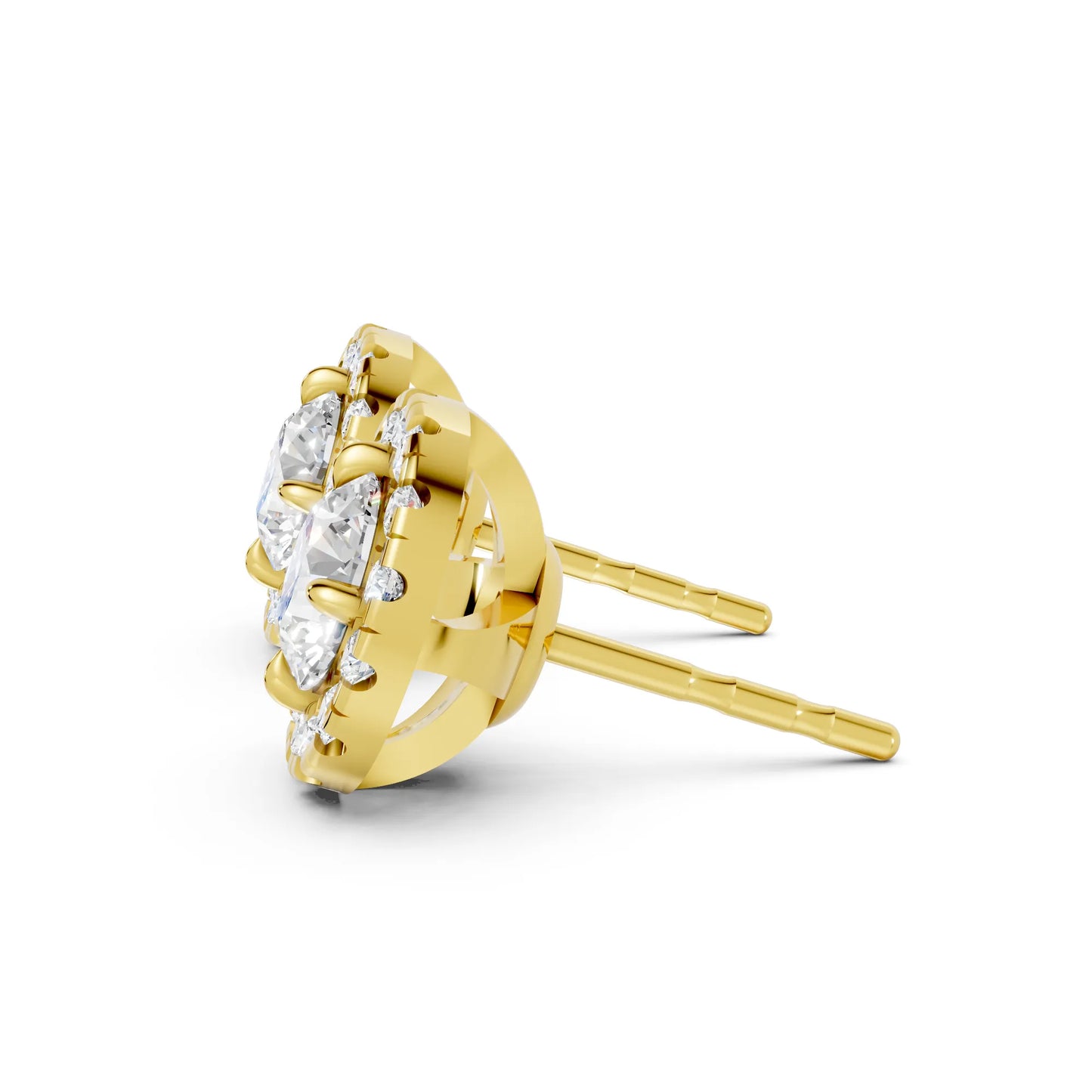 14K Gold Round Cut Diamond Halo Stud Earring