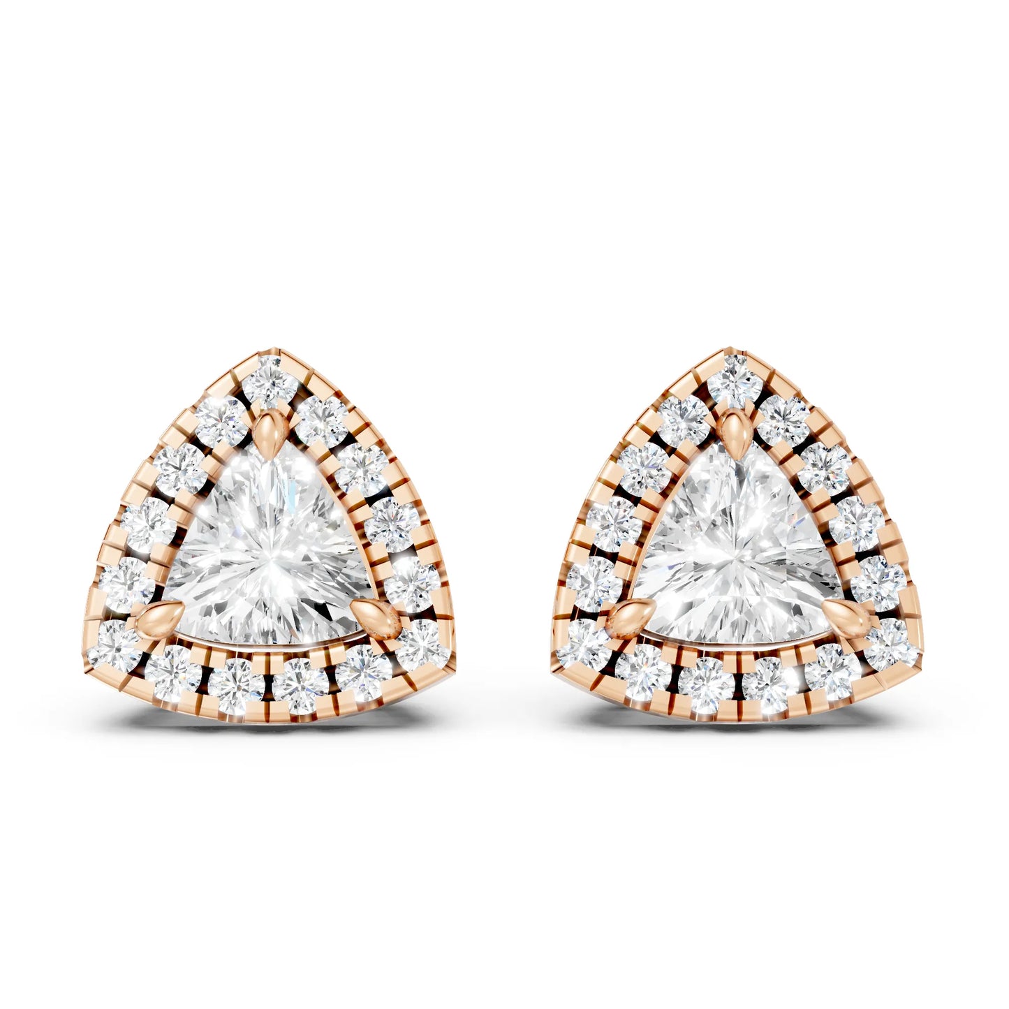 14K Gold Trillion Cut Diamond Halo Stud Earring