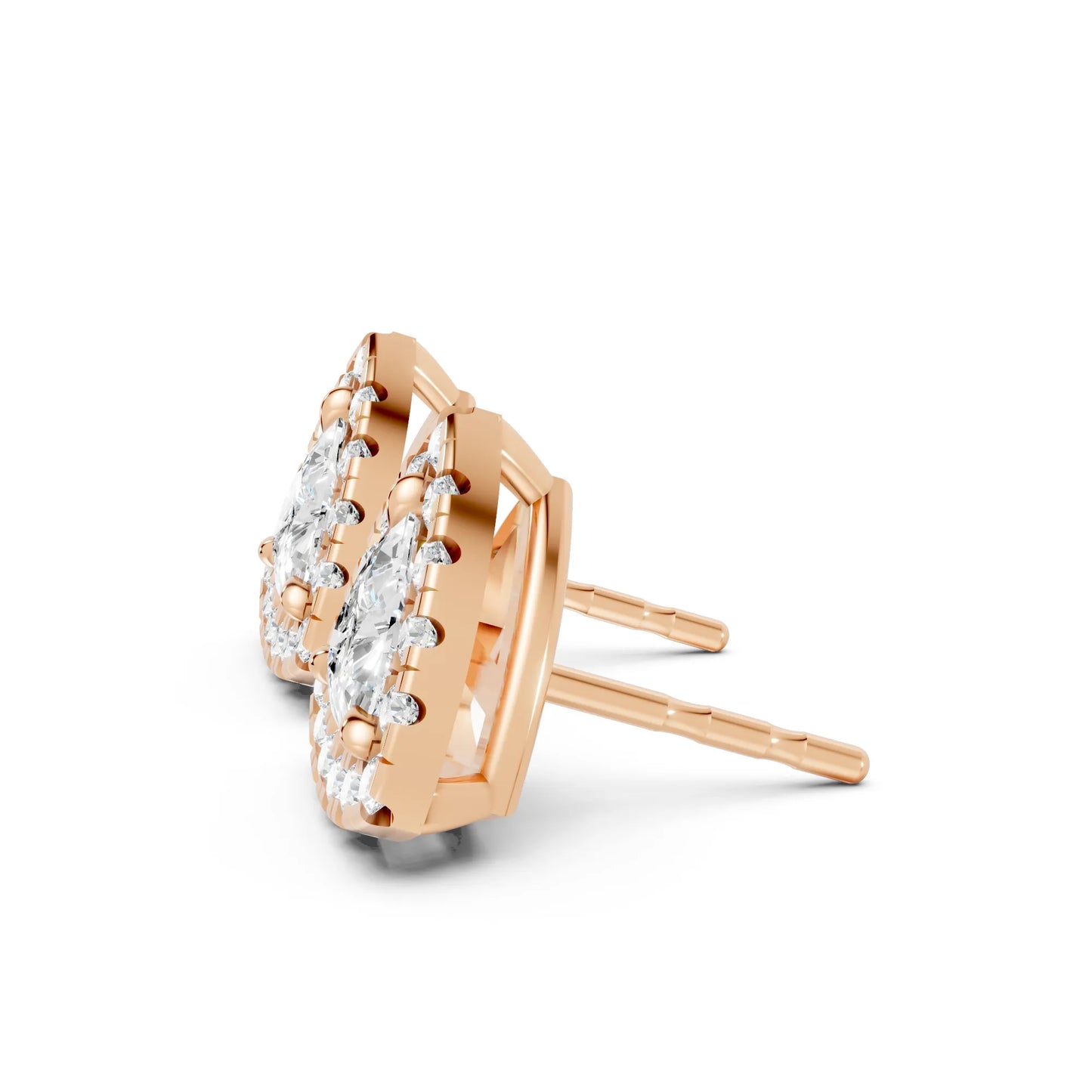14K Gold Trillion Cut Diamond Halo Stud Earring