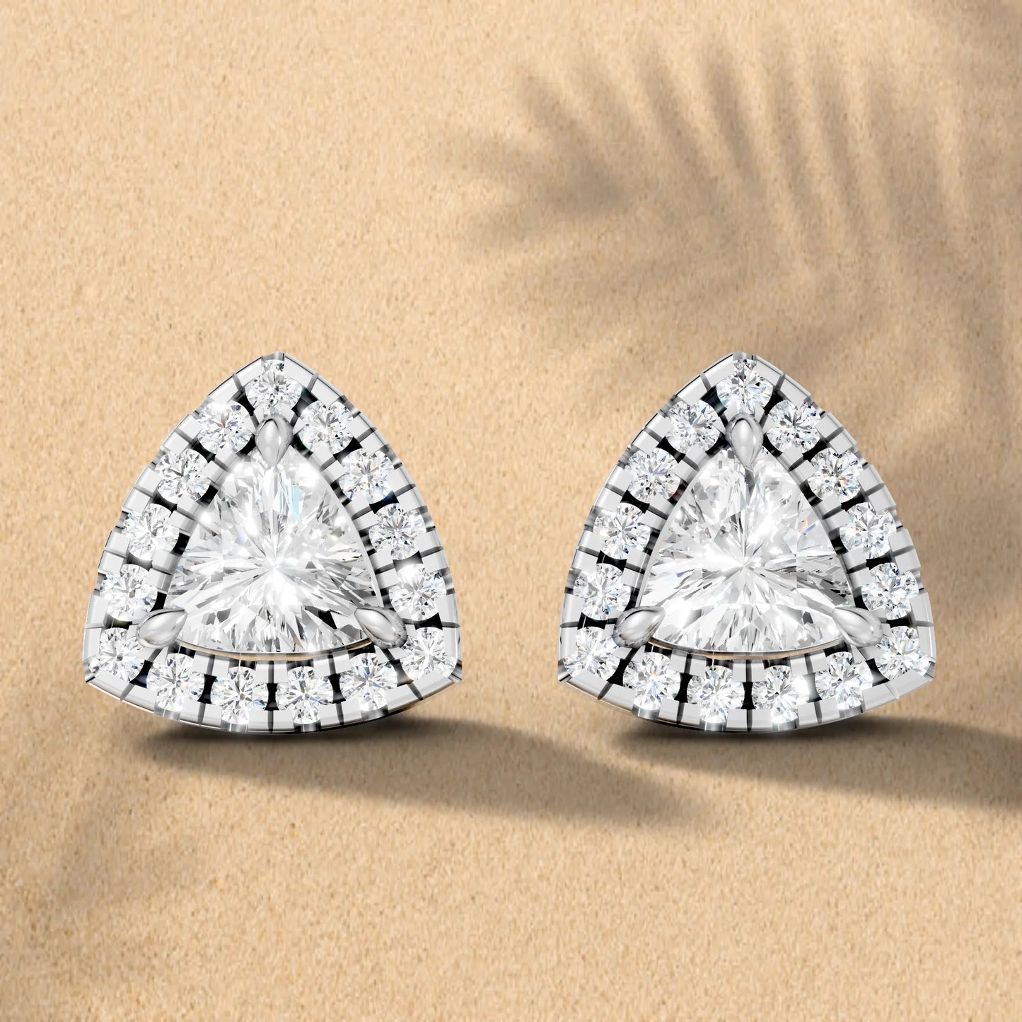 14K Gold Trillion Cut Diamond Halo Stud Earring