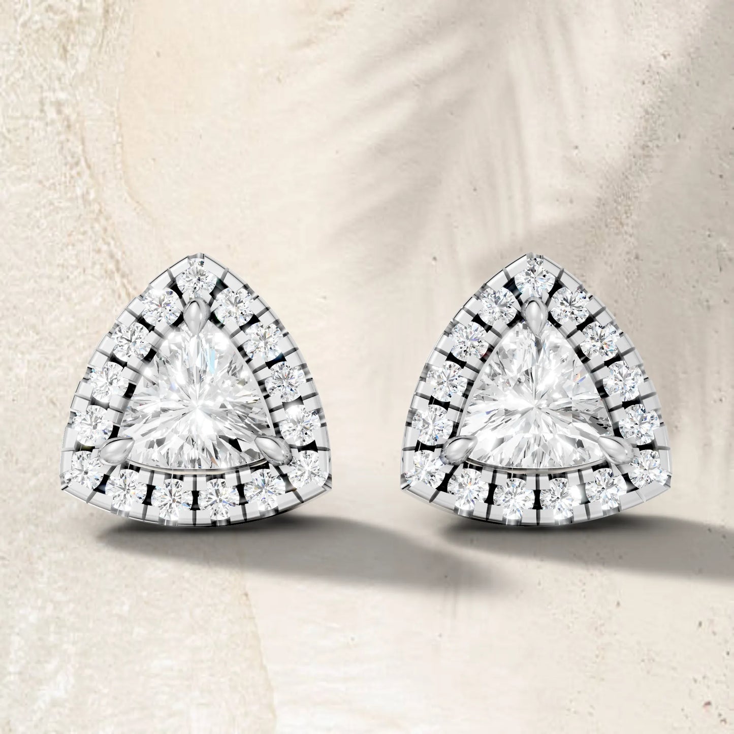 14K Gold Trillion Cut Diamond Halo Stud Earring