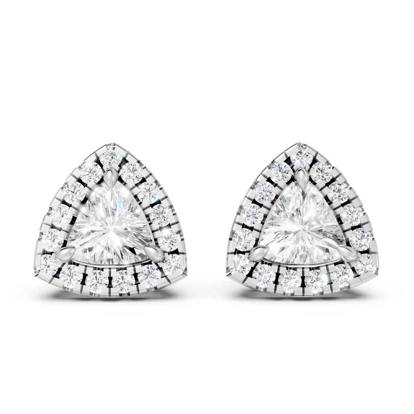 14K Gold Trillion Cut Diamond Halo Stud Earring