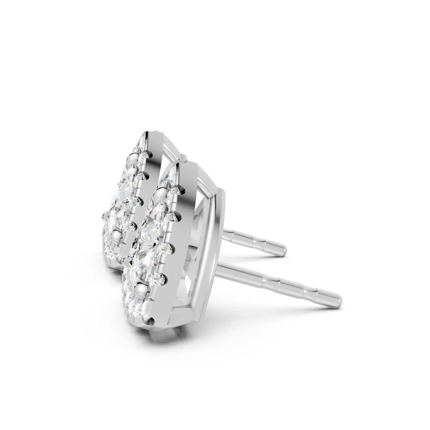 14K Gold Trillion Cut Diamond Halo Stud Earring
