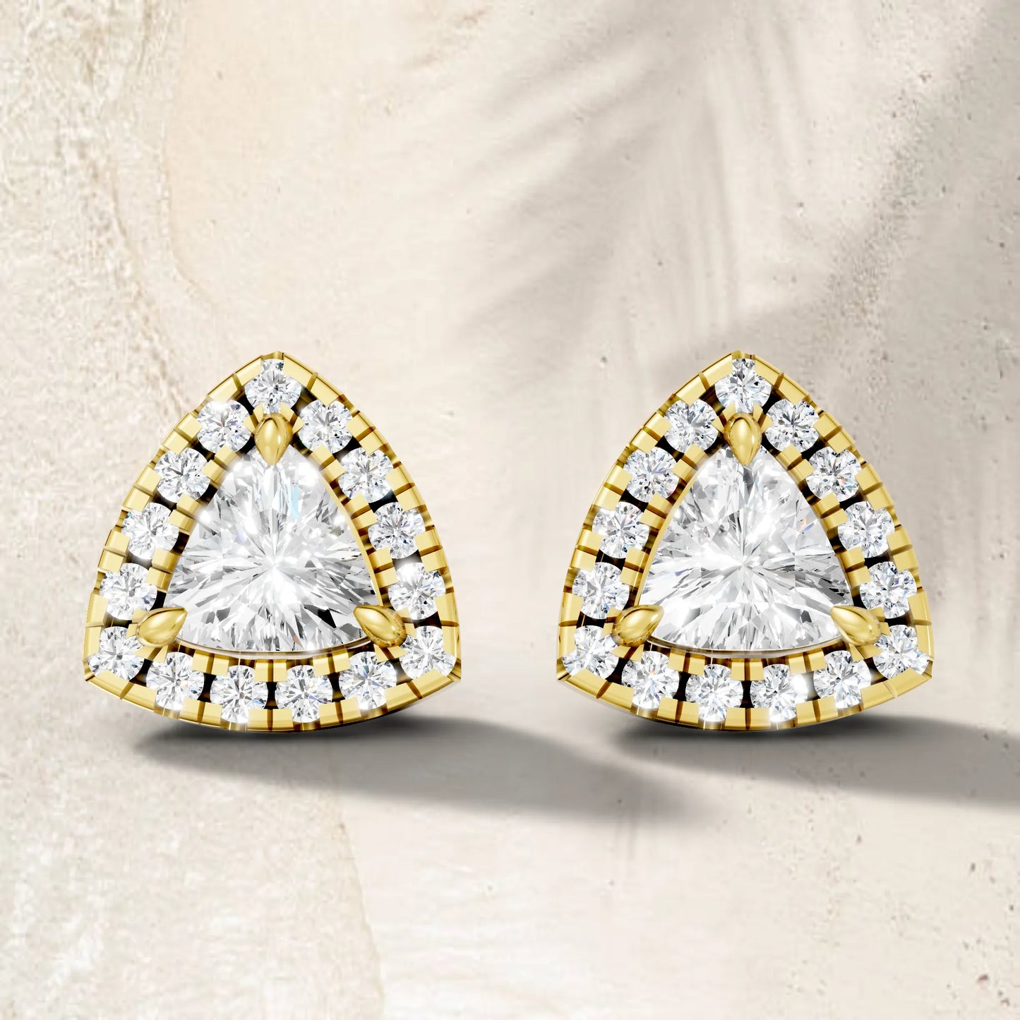 14K Gold Trillion Cut Diamond Halo Stud Earring