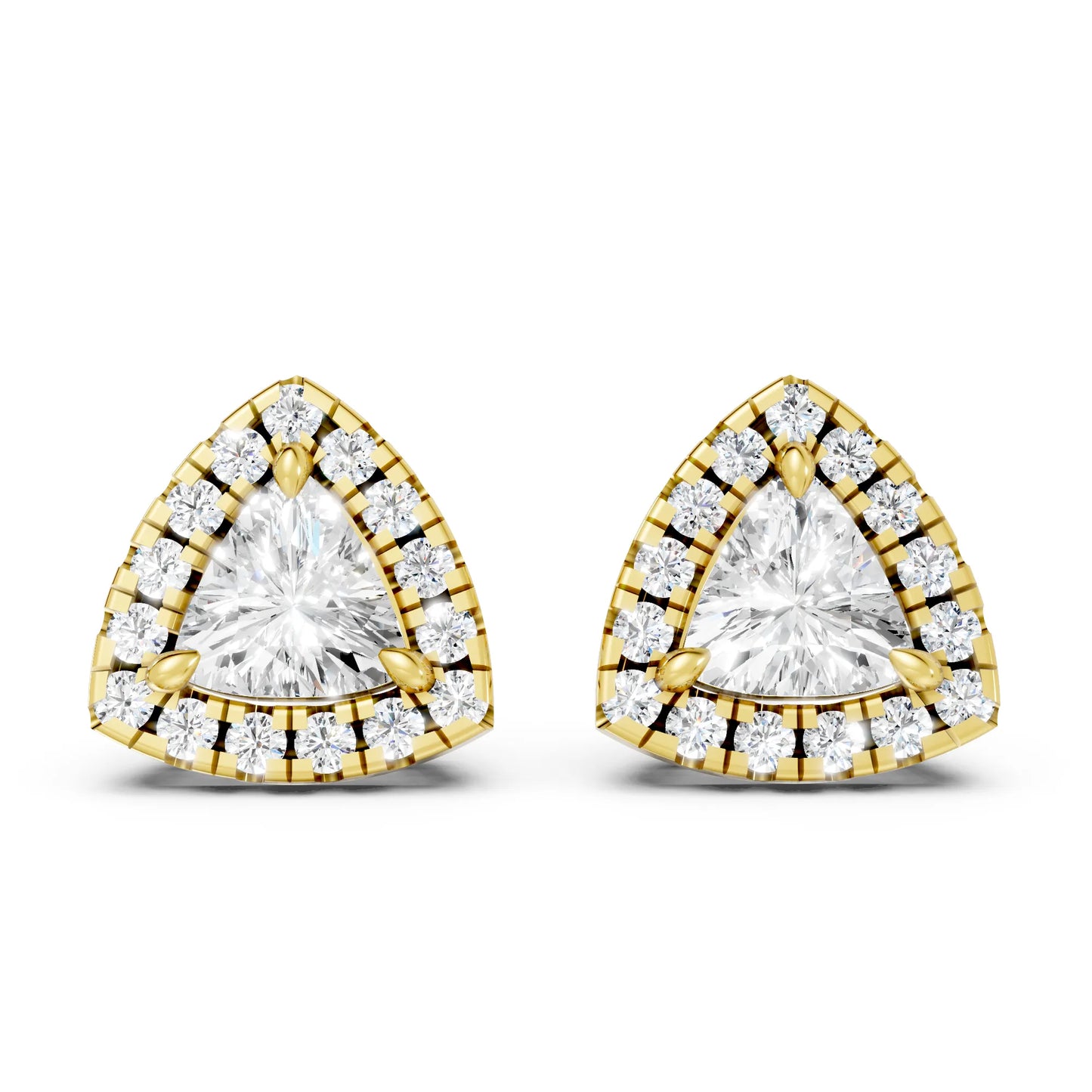 14K Gold Trillion Cut Diamond Halo Stud Earring