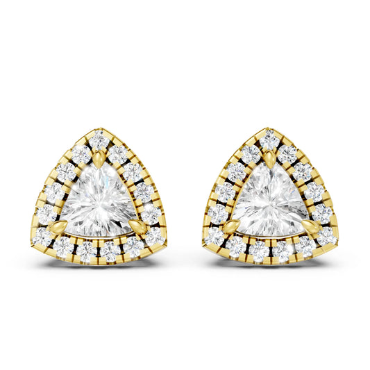 14K Gold Trillion Cut Diamond Halo Stud Earring
