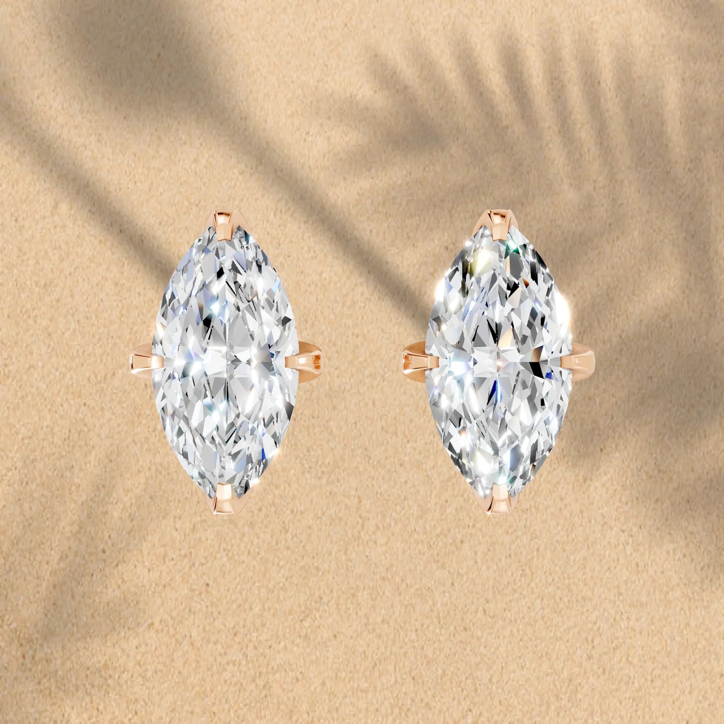 14K Gold Marquise Cut Diamond Basket Martini Stud Earring