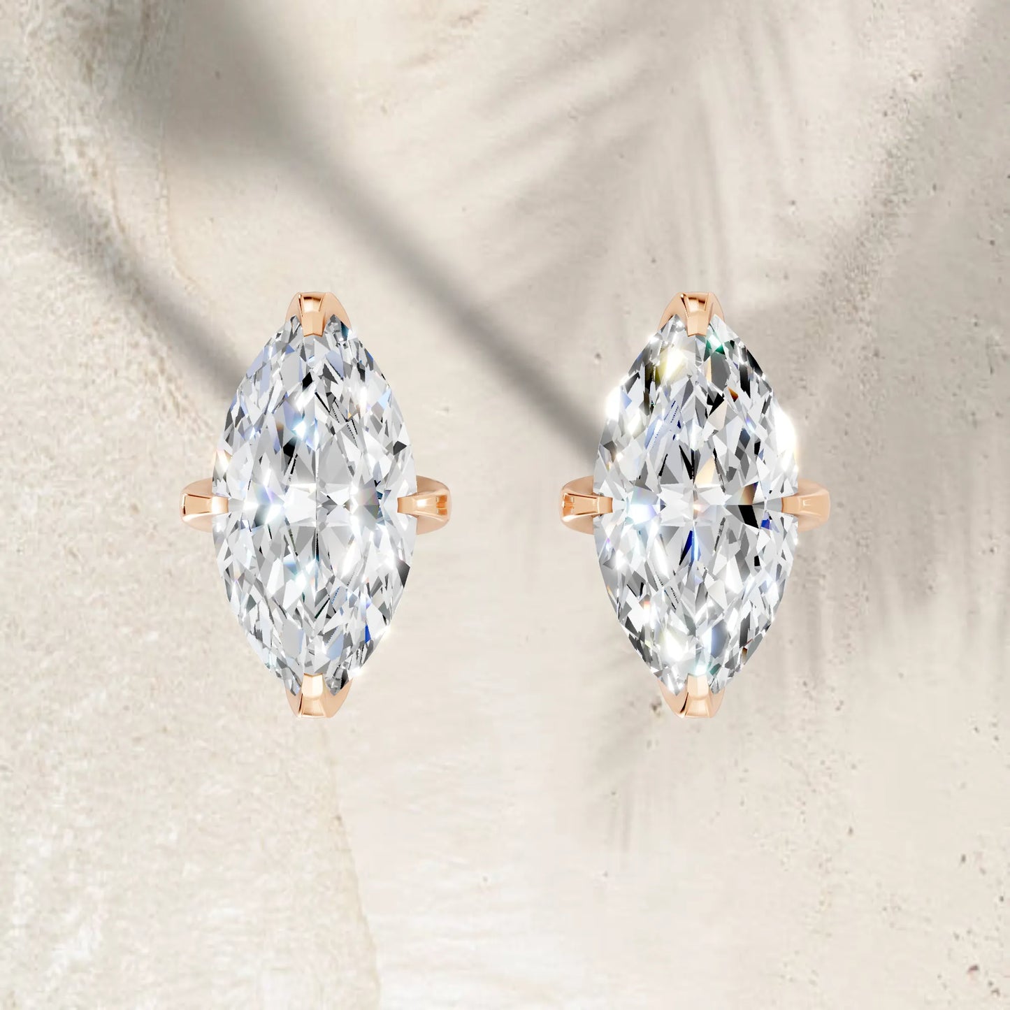 14K Gold Marquise Cut Diamond Basket Martini Stud Earring
