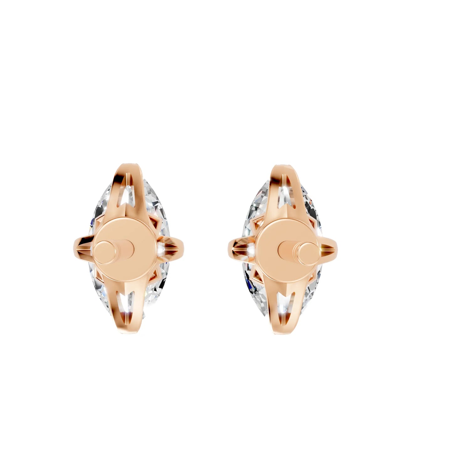 14K Gold Marquise Cut Diamond Basket Martini Stud Earring