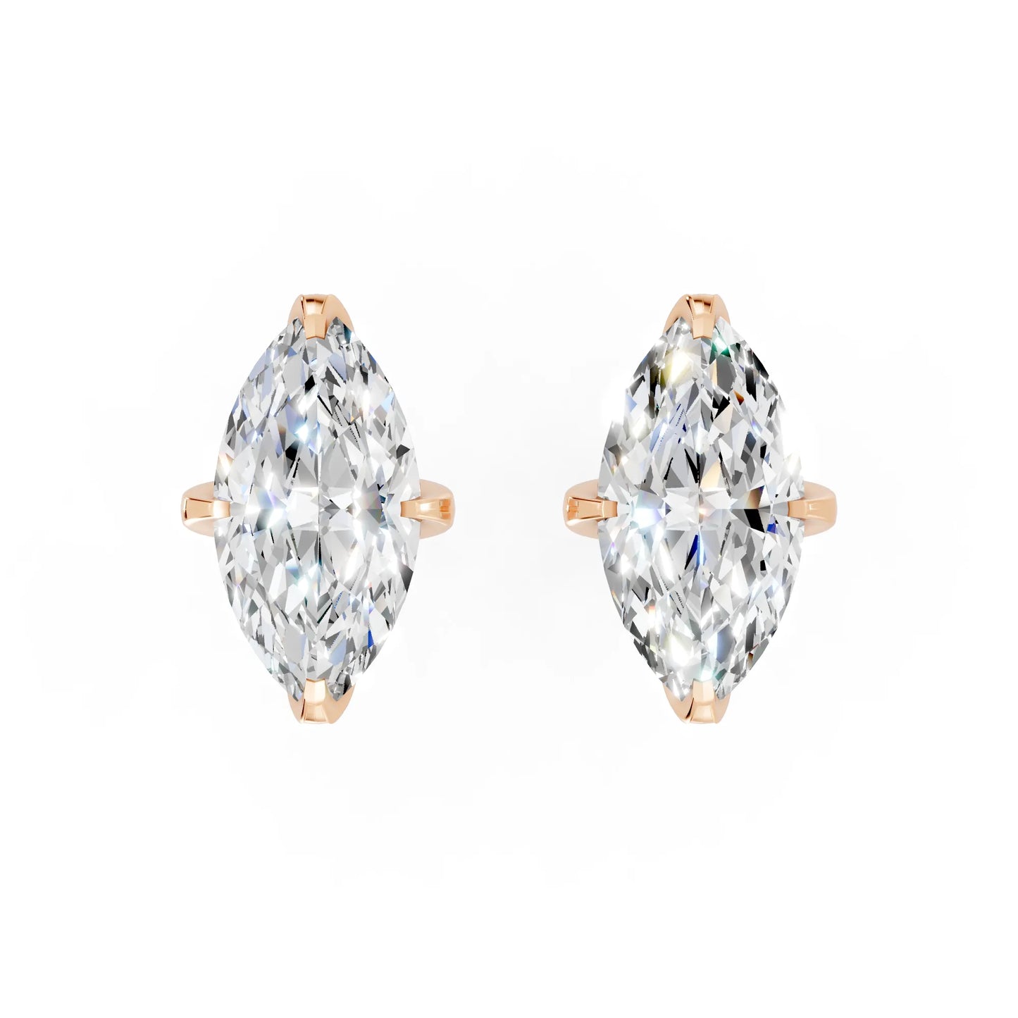 14K Gold Marquise Cut Diamond Basket Martini Stud Earring