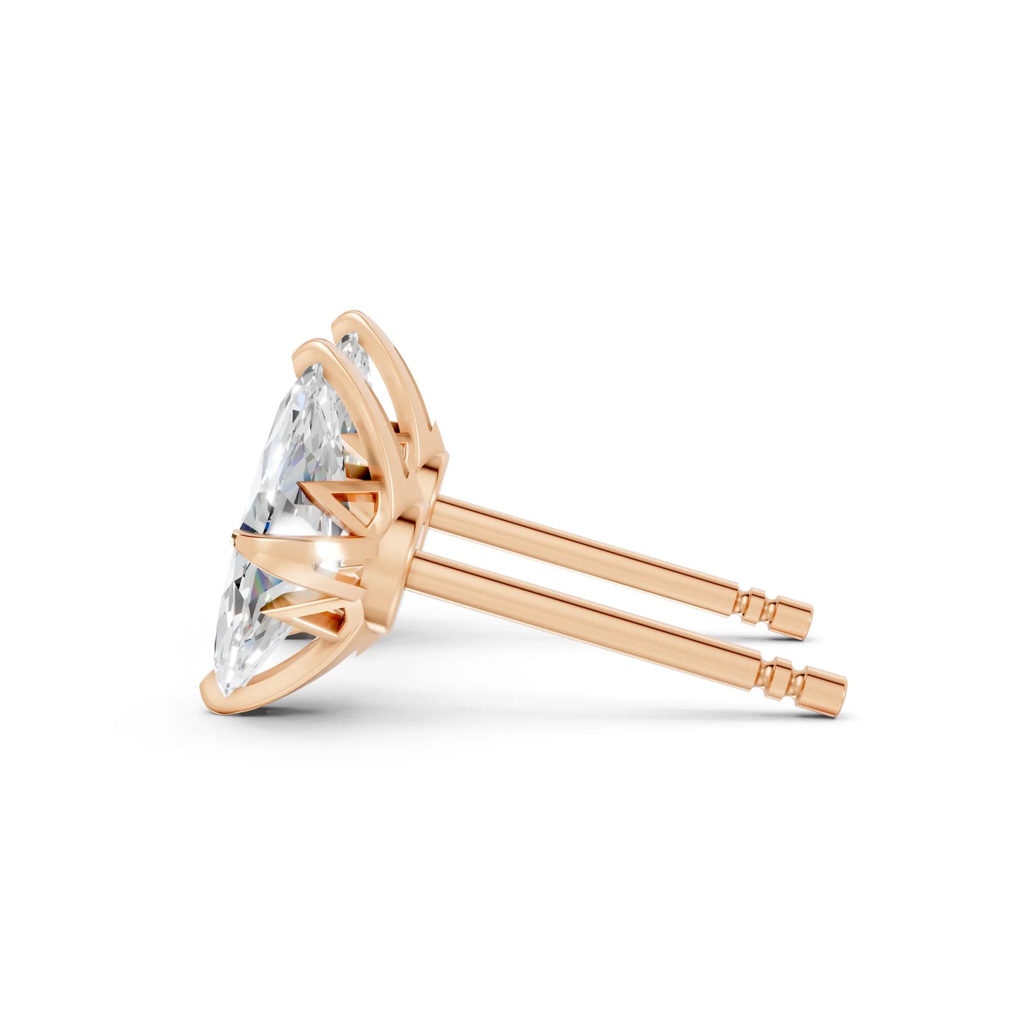 14K Gold Marquise Cut Diamond Basket Martini Stud Earring