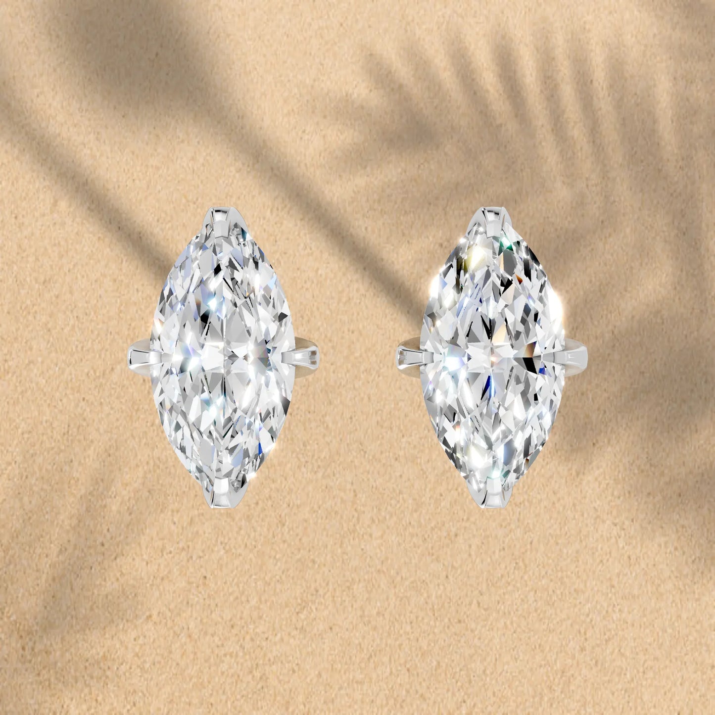 14K Gold Marquise Cut Diamond Basket Martini Stud Earring
