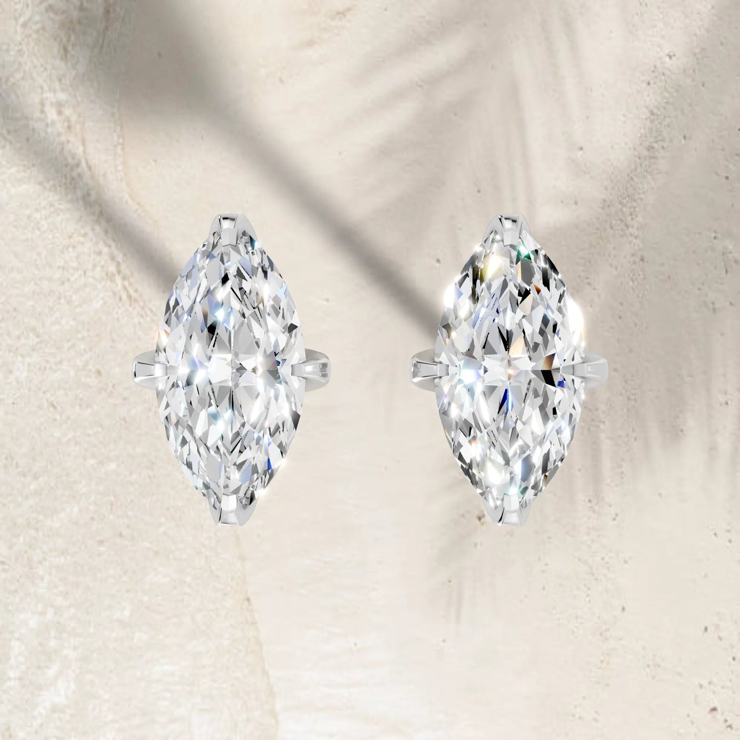 14K Gold Marquise Cut Diamond Basket Martini Stud Earring
