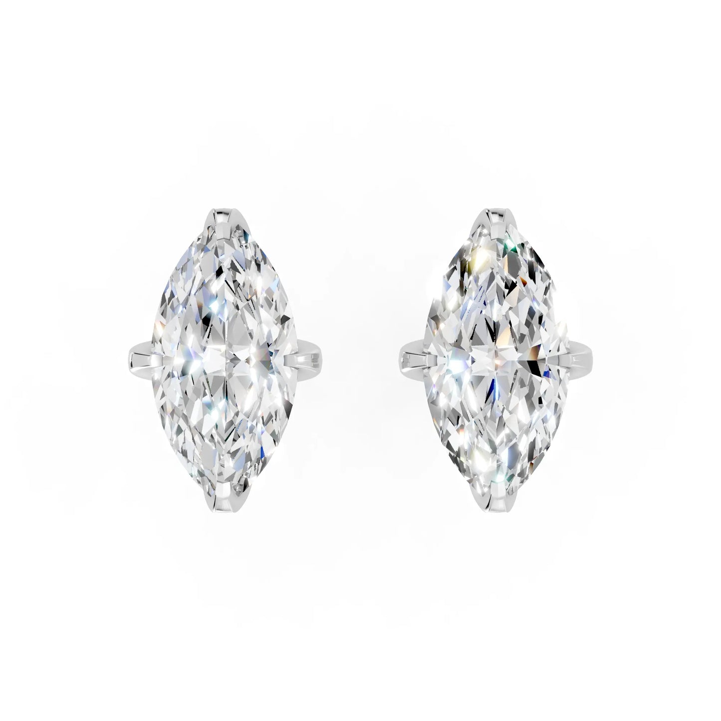 14K Gold Marquise Cut Diamond Basket Martini Stud Earring