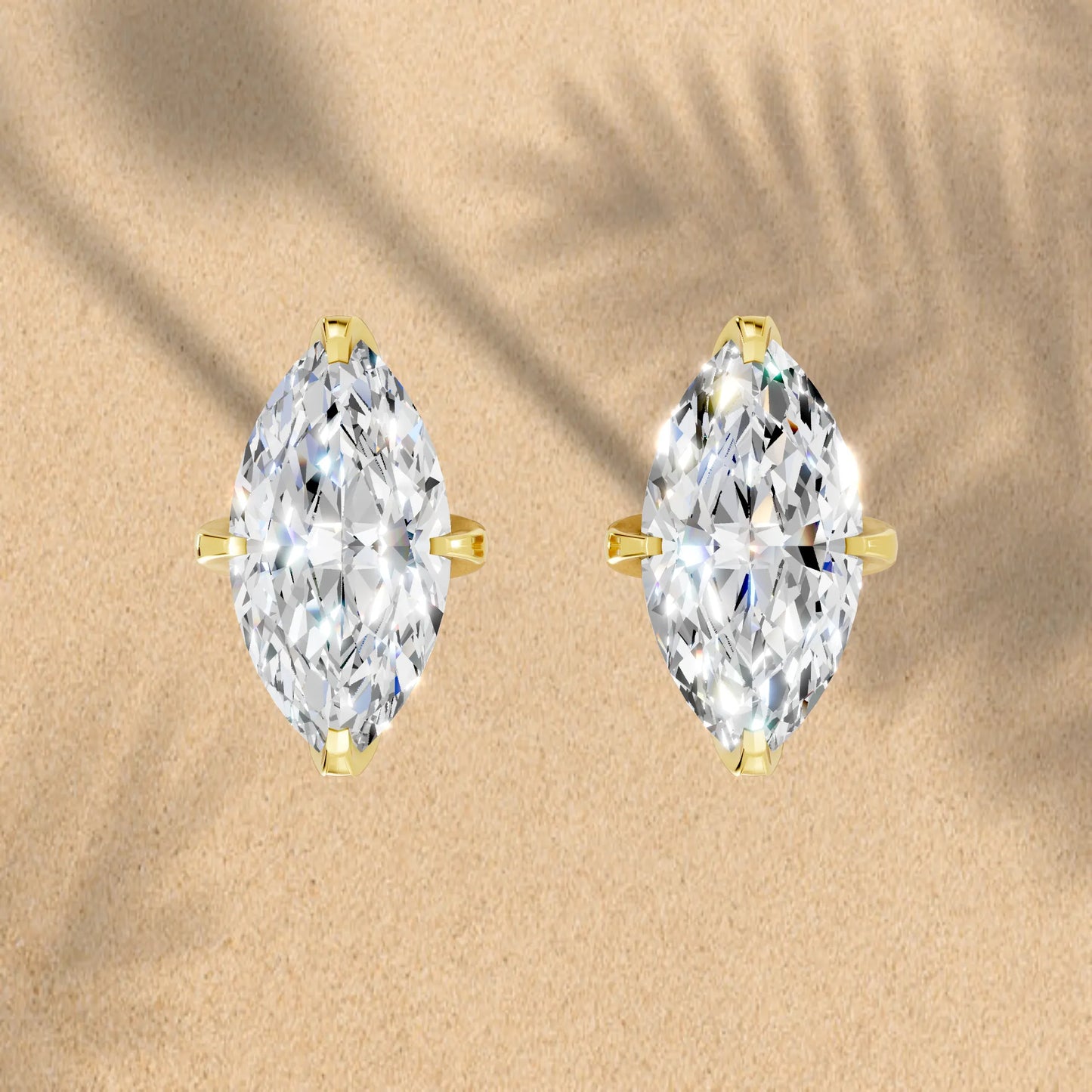14K Gold Marquise Cut Diamond Basket Martini Stud Earring