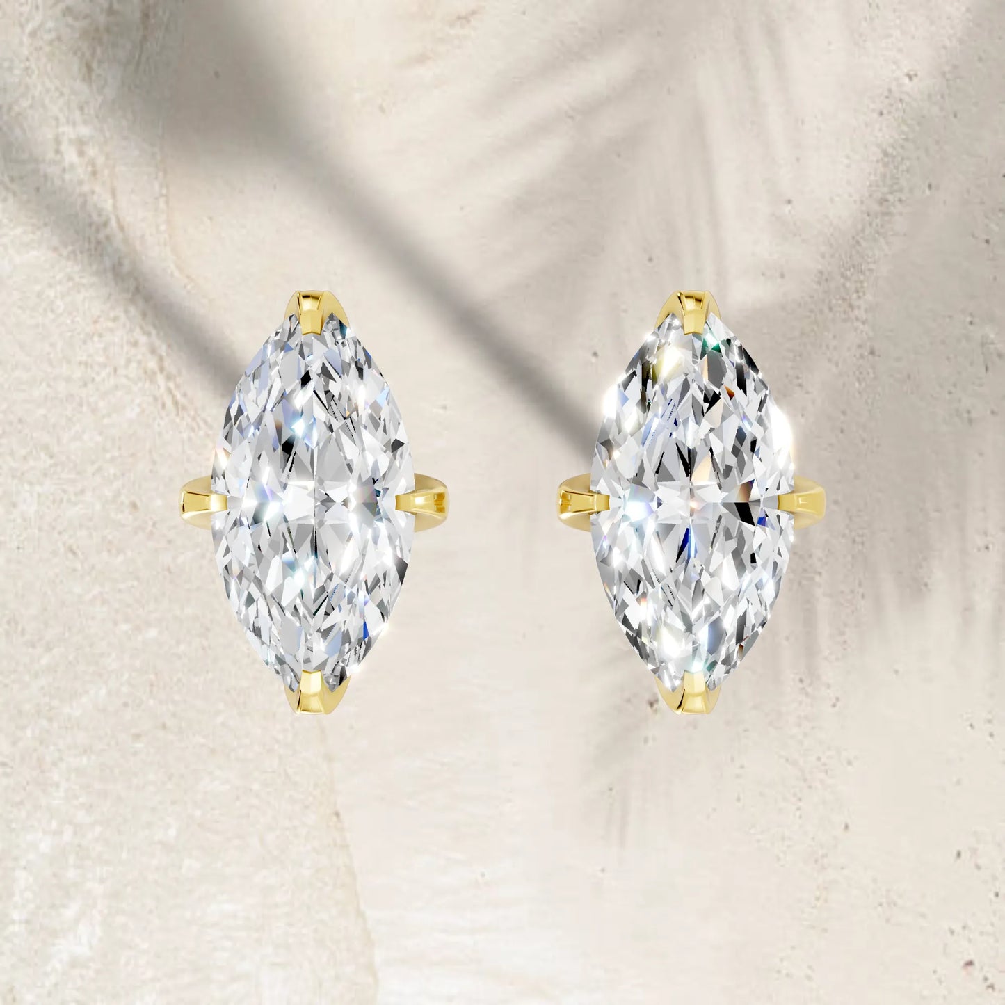 14K Gold Marquise Cut Diamond Basket Martini Stud Earring